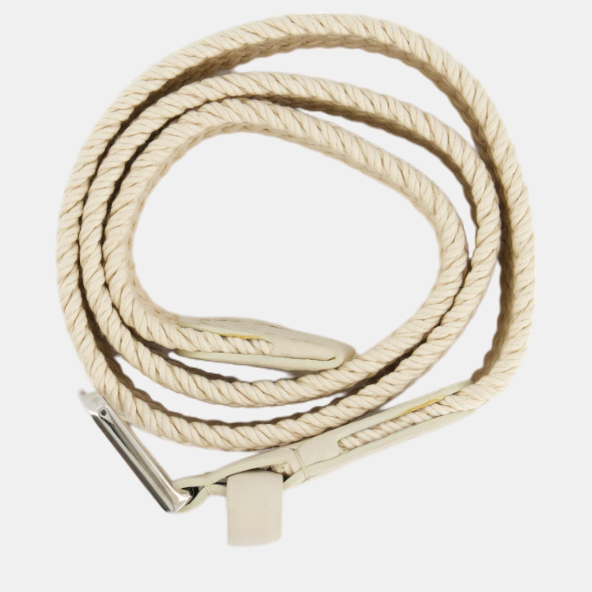 

Loro Piana Cream Raffia Woven Belt with Silver Hardware Size