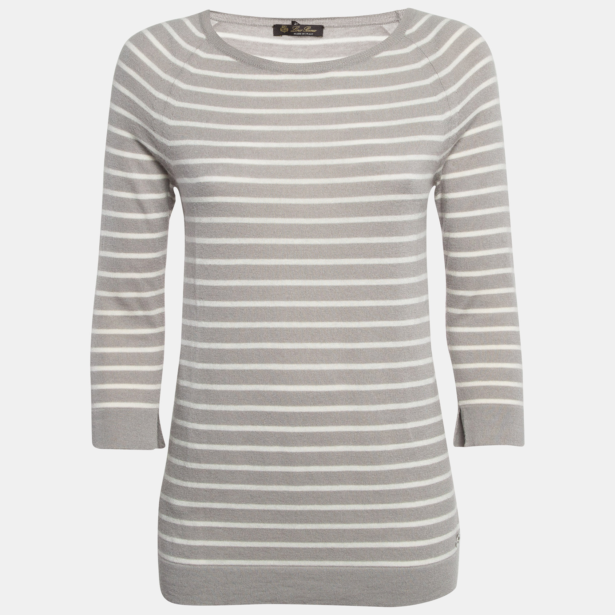 

Loro Piana Grey Striped Cashmere Knit Sweater M