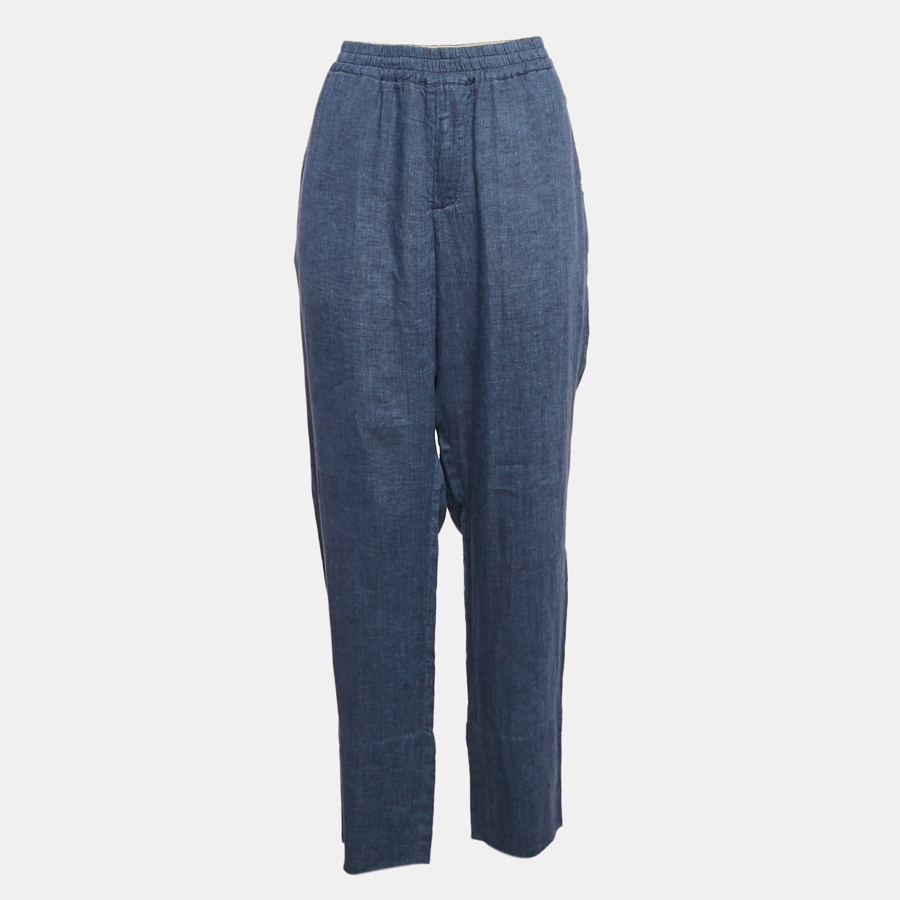 

Loro Piana Blue Linen Straight Leg Trousers L