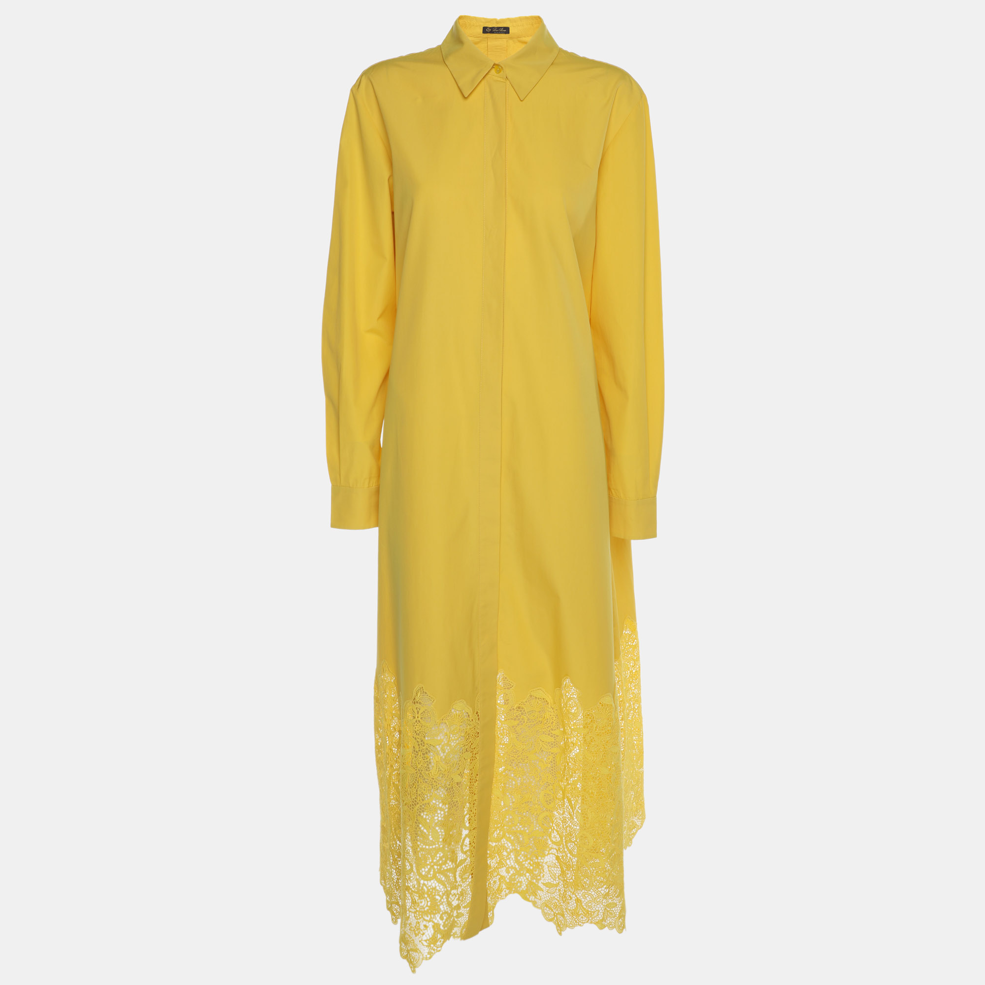 

Loro Piana Yellow Cotton Macramé Lace-Trimmed Midi Dress M