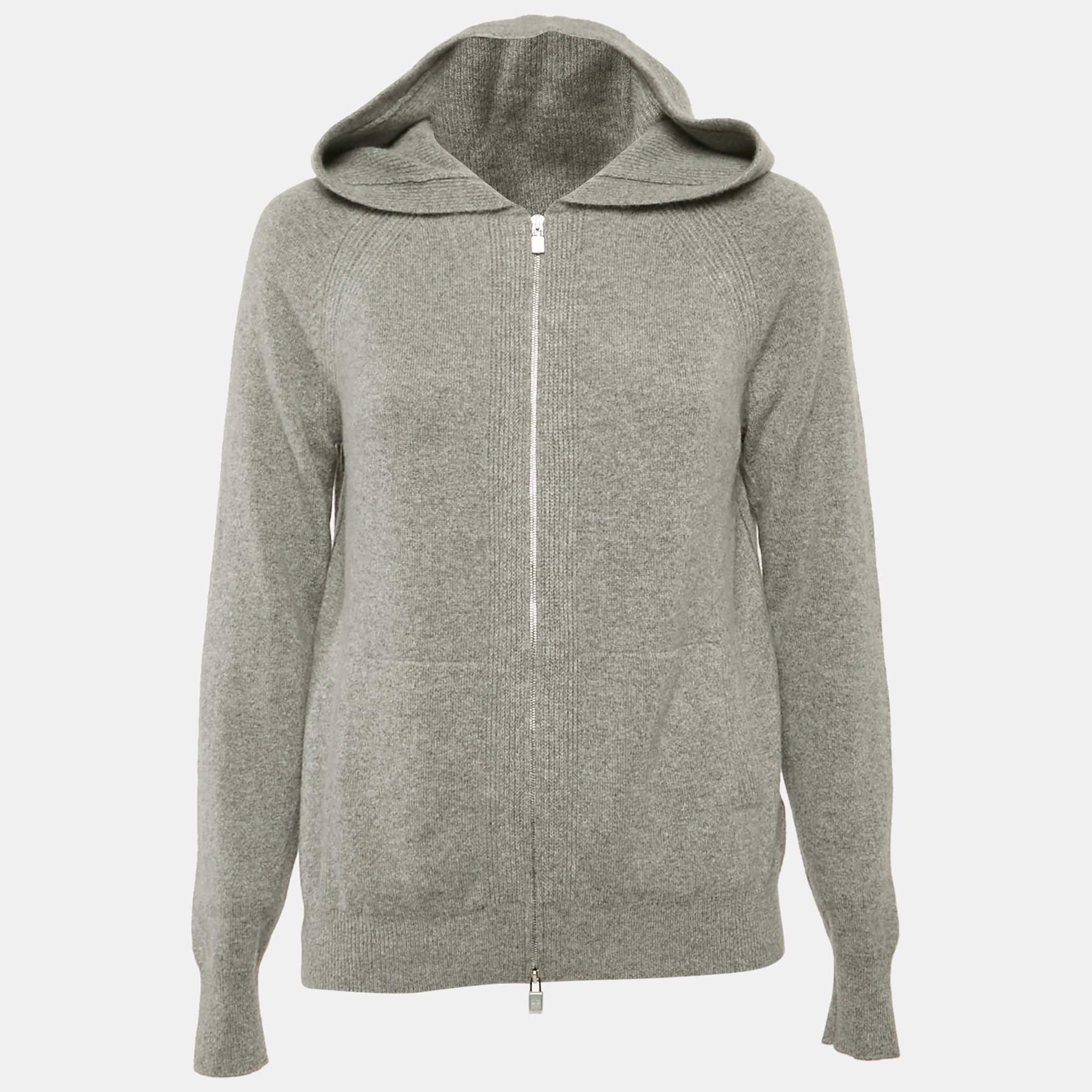 

Loro Piana Grey Cashmere Knit Zip Up Hooded Jacket M