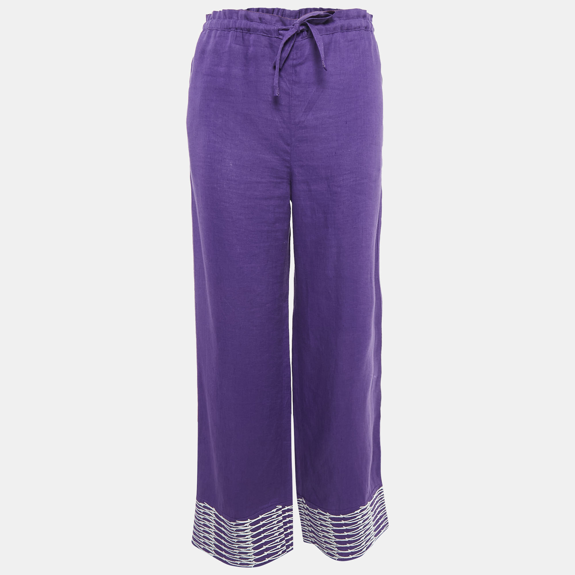 

Loro Piana Purple Embroidered Linen Straight Leg Pants S