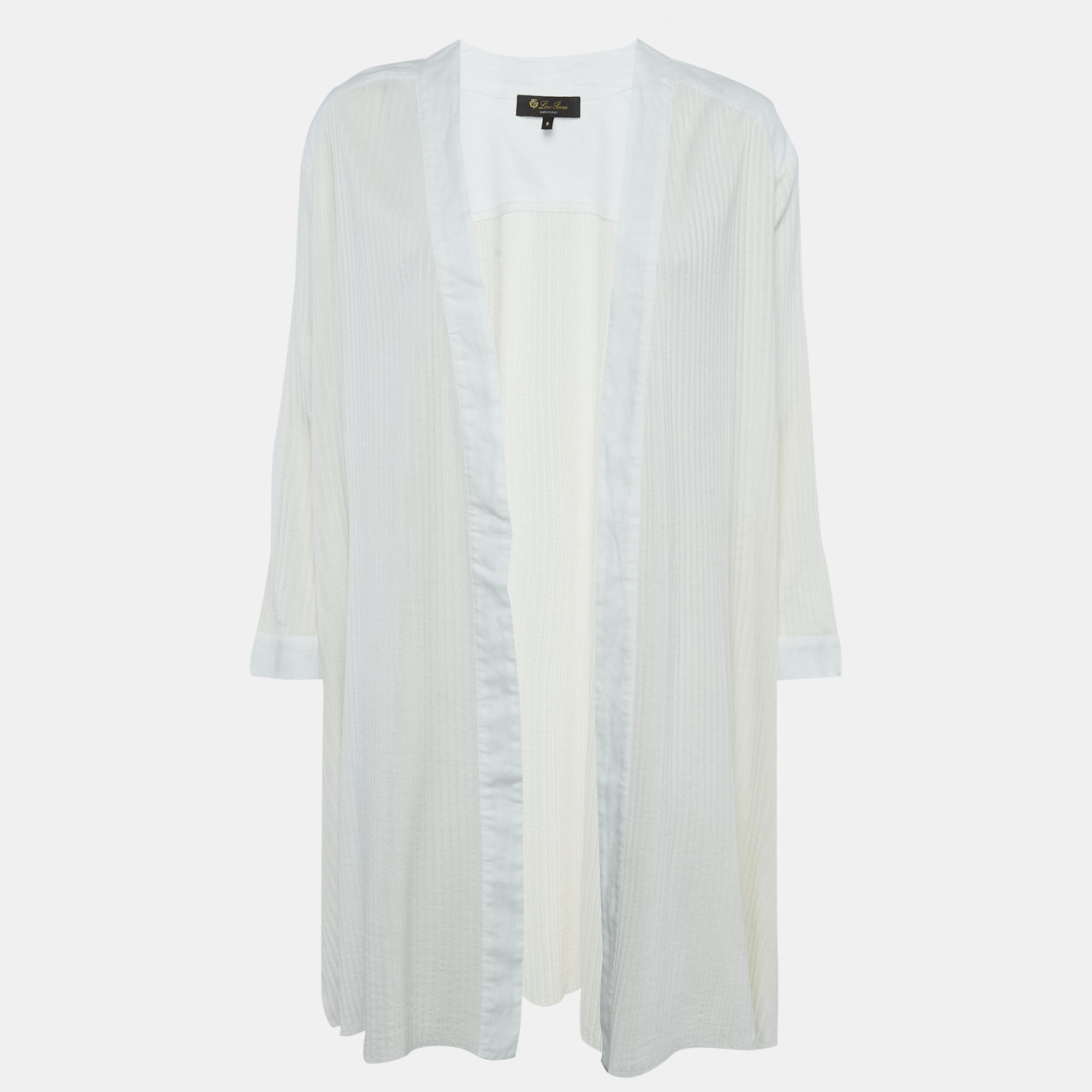 

Loro Piana Off-White Rib Knit and Linen Open Front Cardigan S