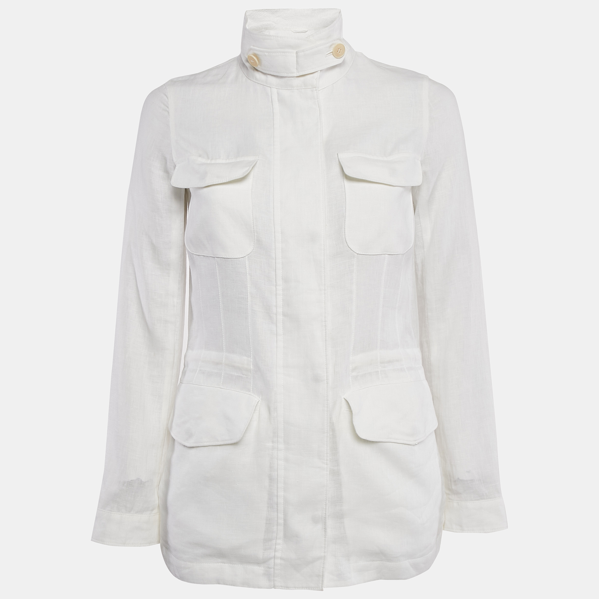 

Loro Piana White Linen Traveler Zip-Up Jacket S