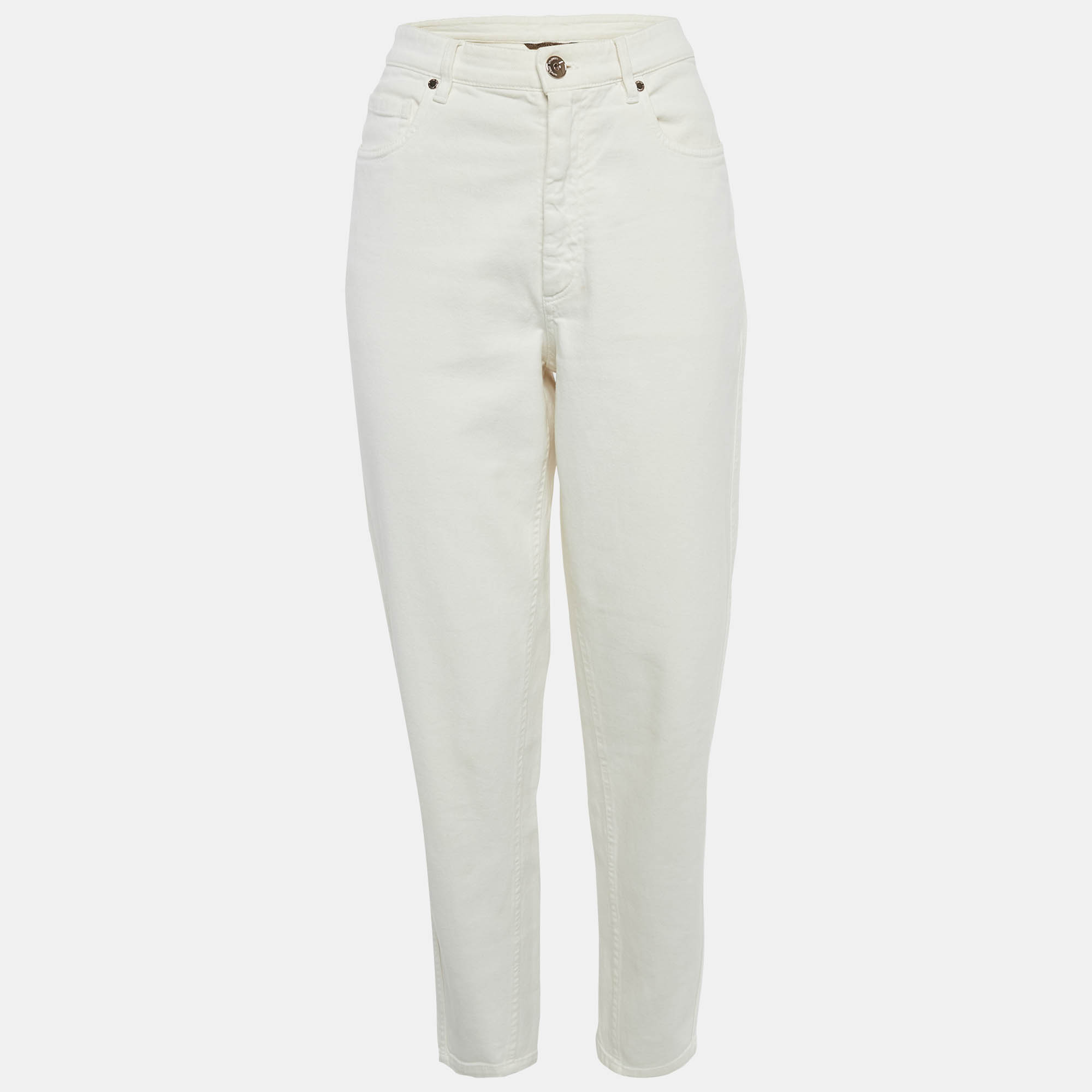 

Loro Piana Off White Cotton The High Waist Curved Jeans S Waist 27"