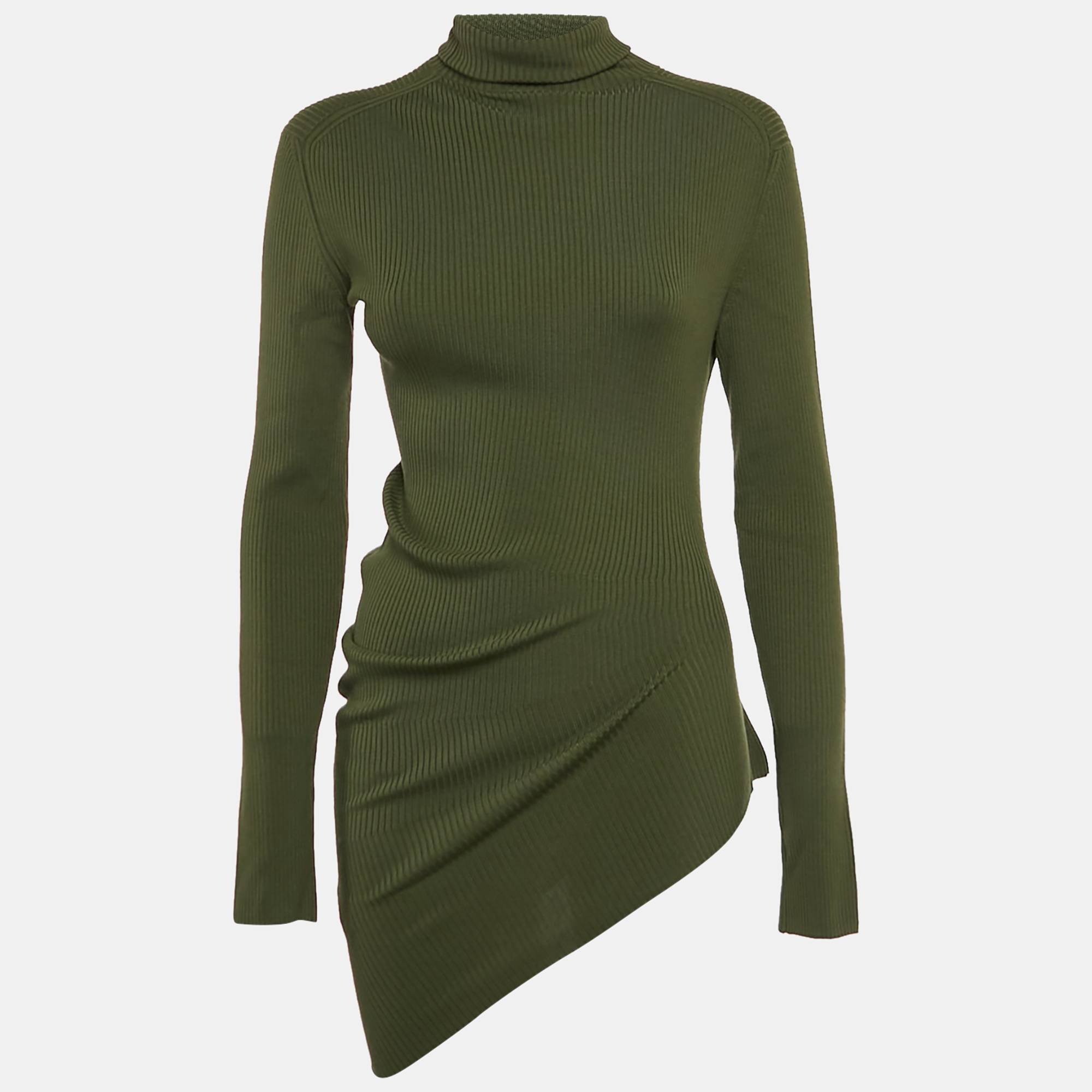 

Loro Piana Green Rib Knit Turtleneck Asymmetric Jumper S