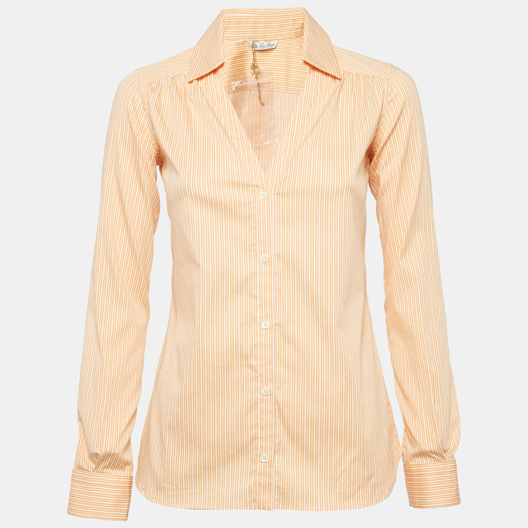 

Loro Piana Orange Striped Cotton Blend Shirt S