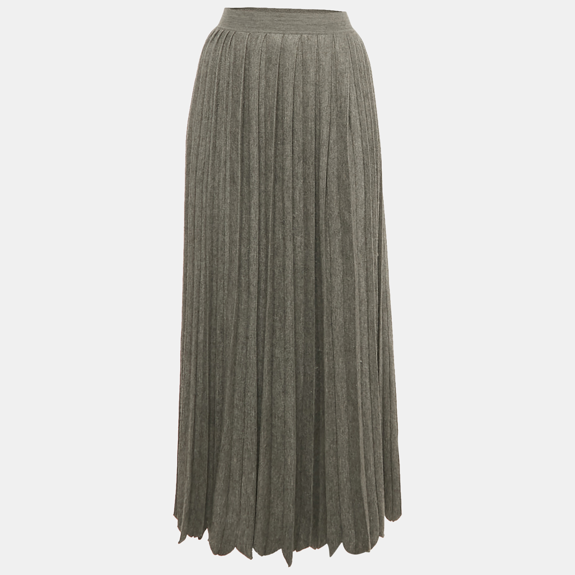 

Loro Piana Grey Pleated Cashmere Knit Maxi Skirt L