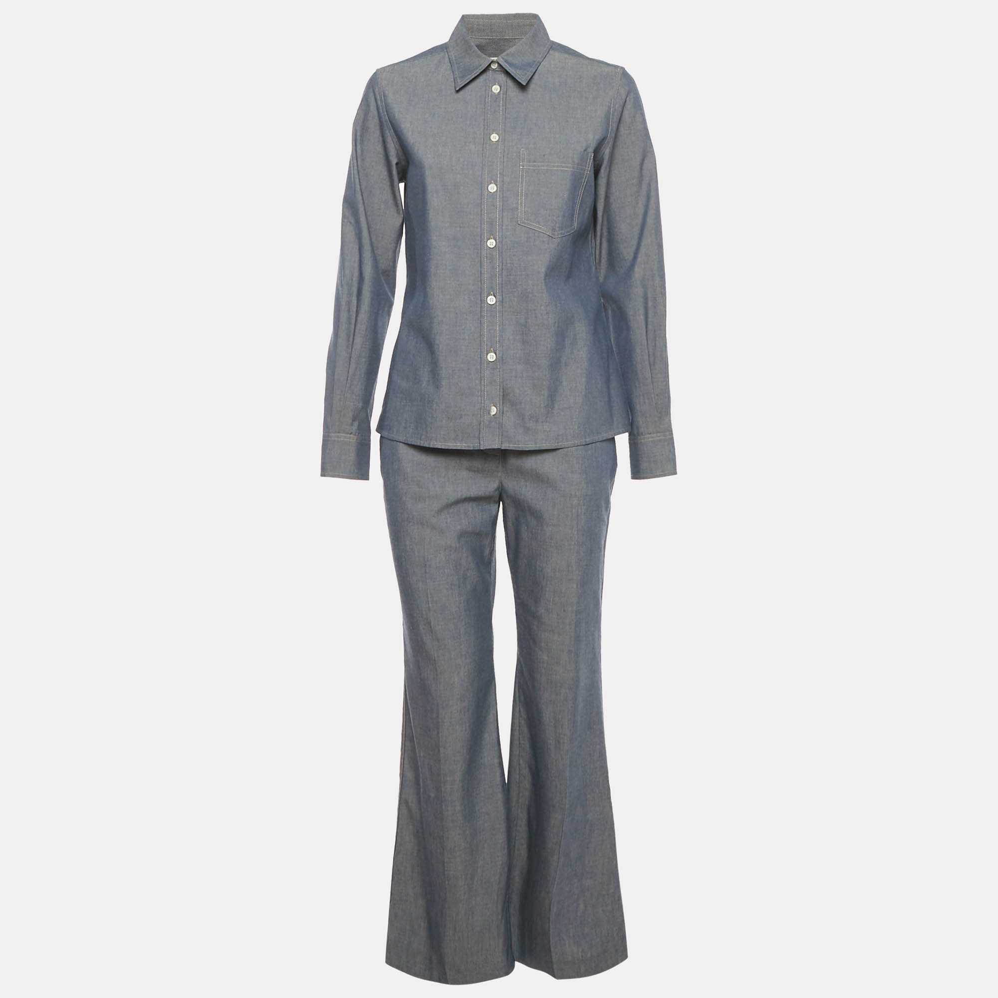

Loro Piana Blue Cotton and Cashmere Shirt and Pants Suit S