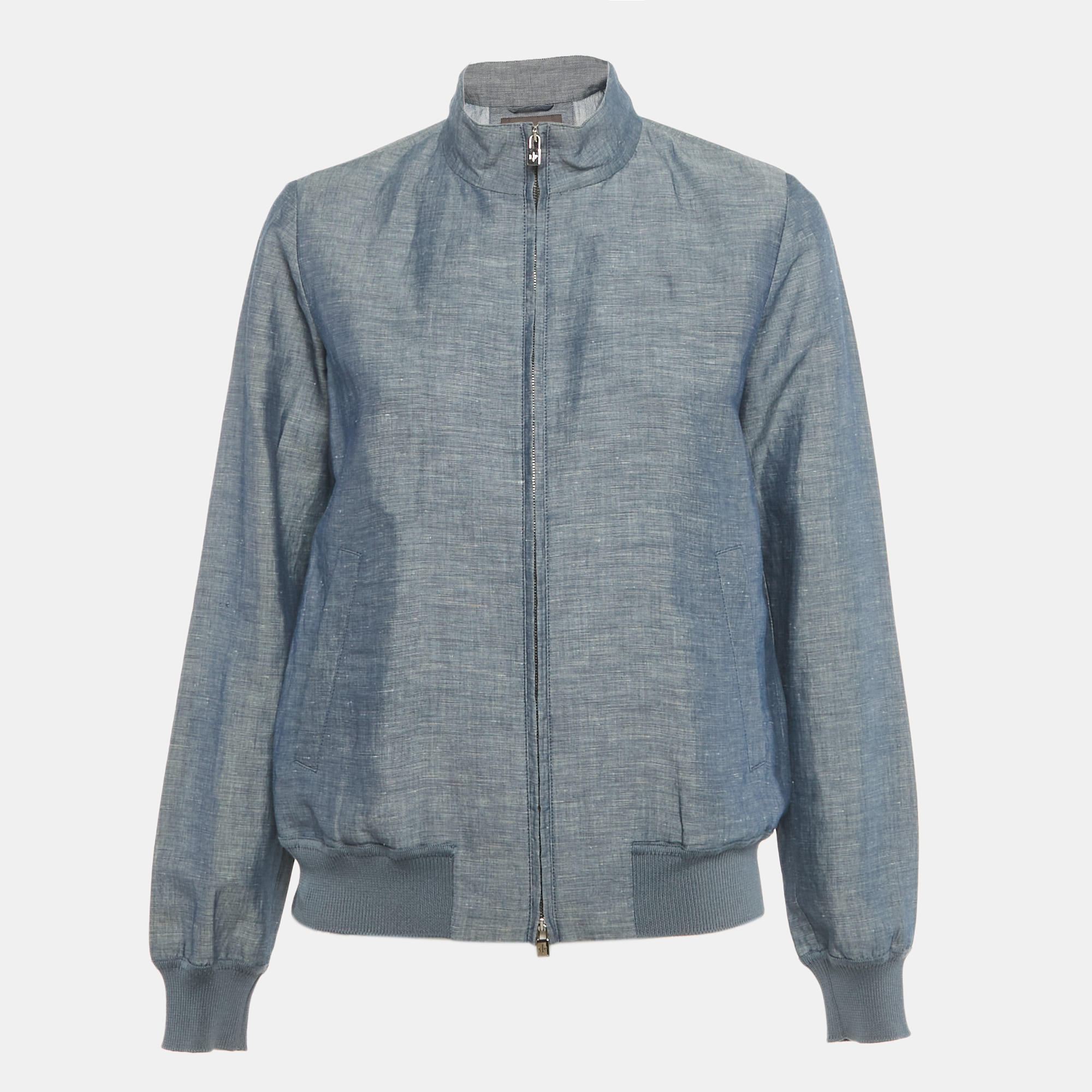 

Loro Piana Blue Linen and Cotton Zip-Up Jacket S