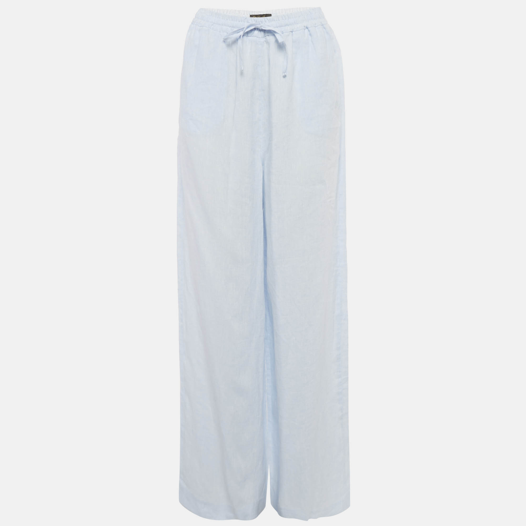 Pre-owned Loro Piana Lora Piana Light Blue Linen Wide Leg Graysen Trousers M