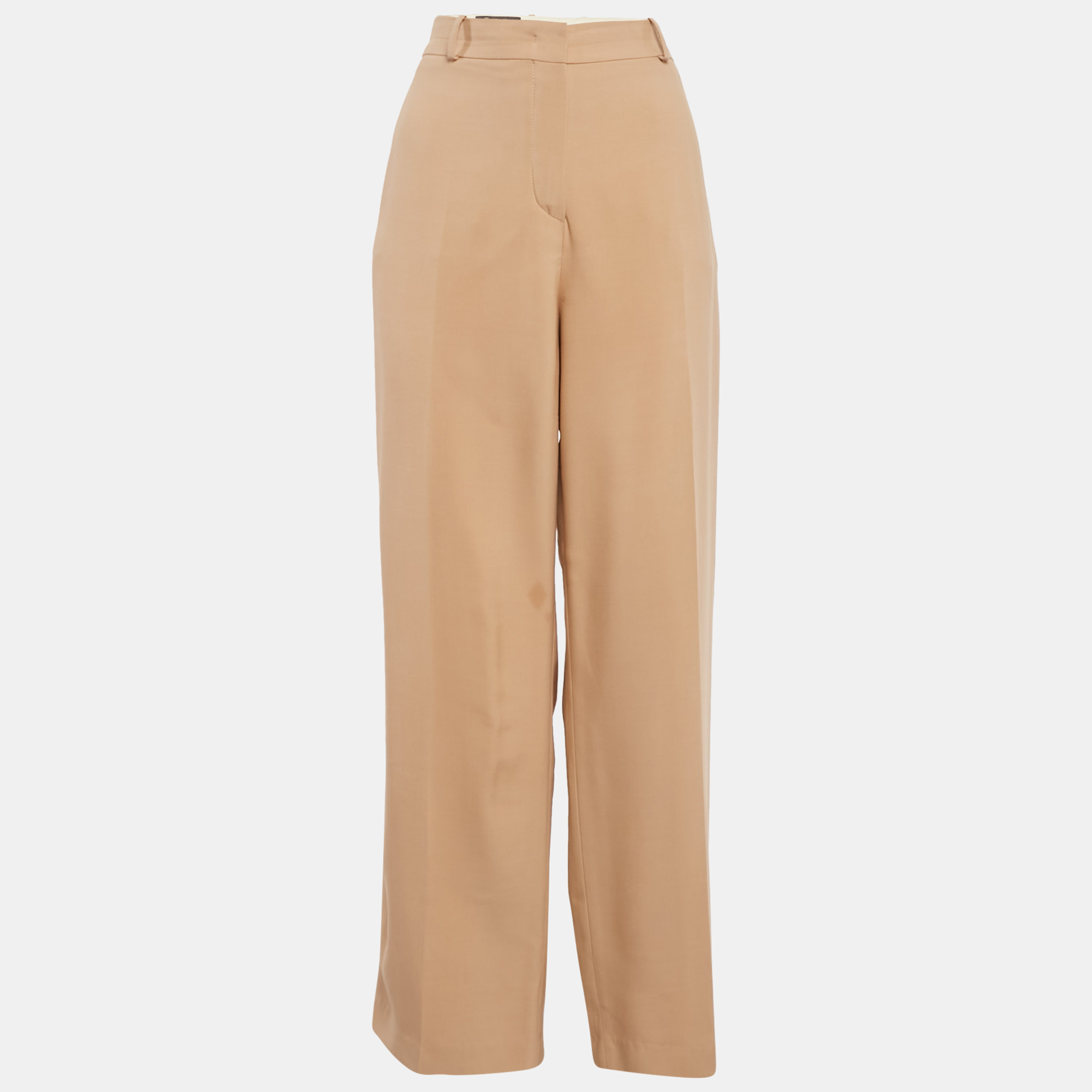 Pre-owned Loro Piana Beige Silk Wide-leg Trousers L In Sand