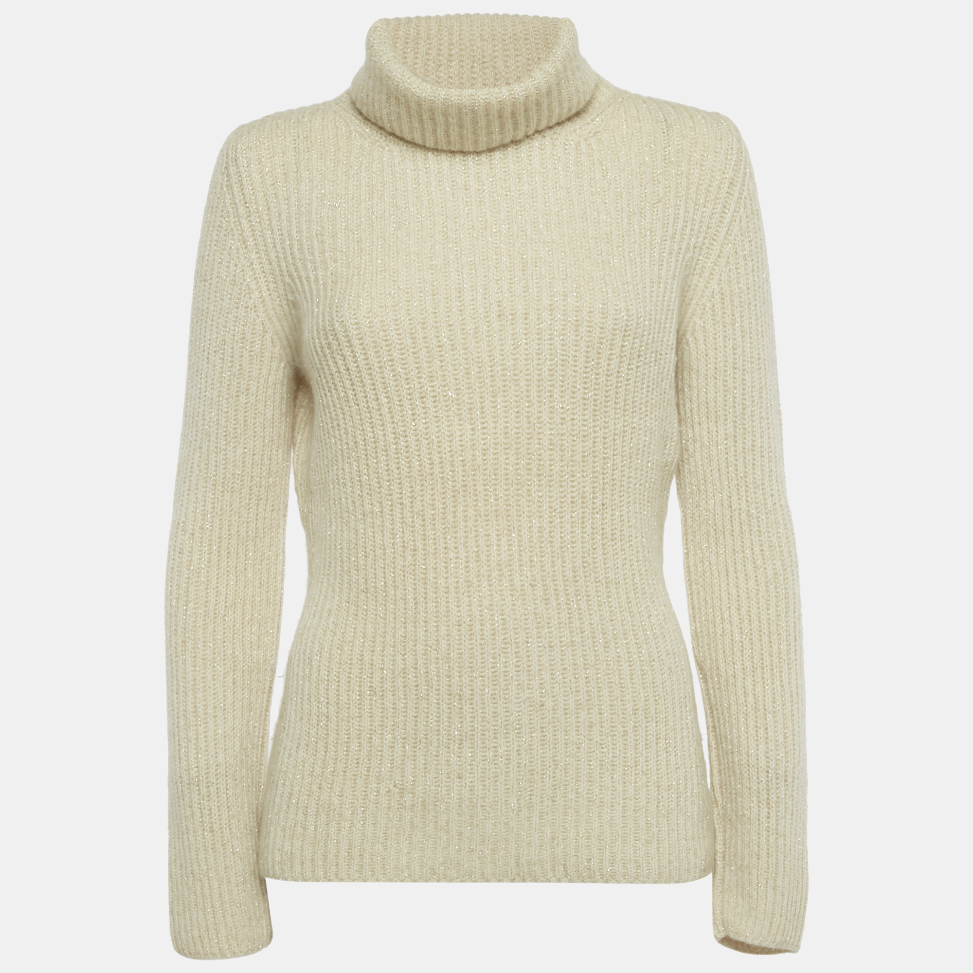

Loro Piana Beige Lurex Knit Cashmere Turtle Neck Sweater L
