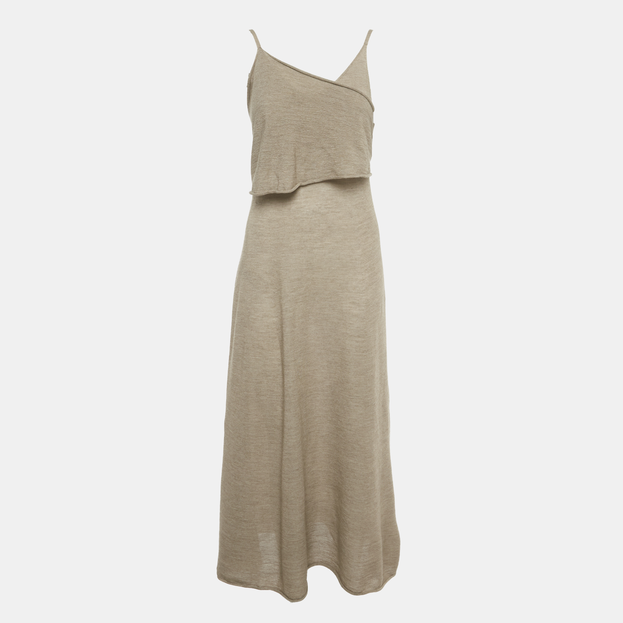 Pre-owned Loro Piana Beige Wool Blend Shoulder Wrap Maxi Skirt M In Sand