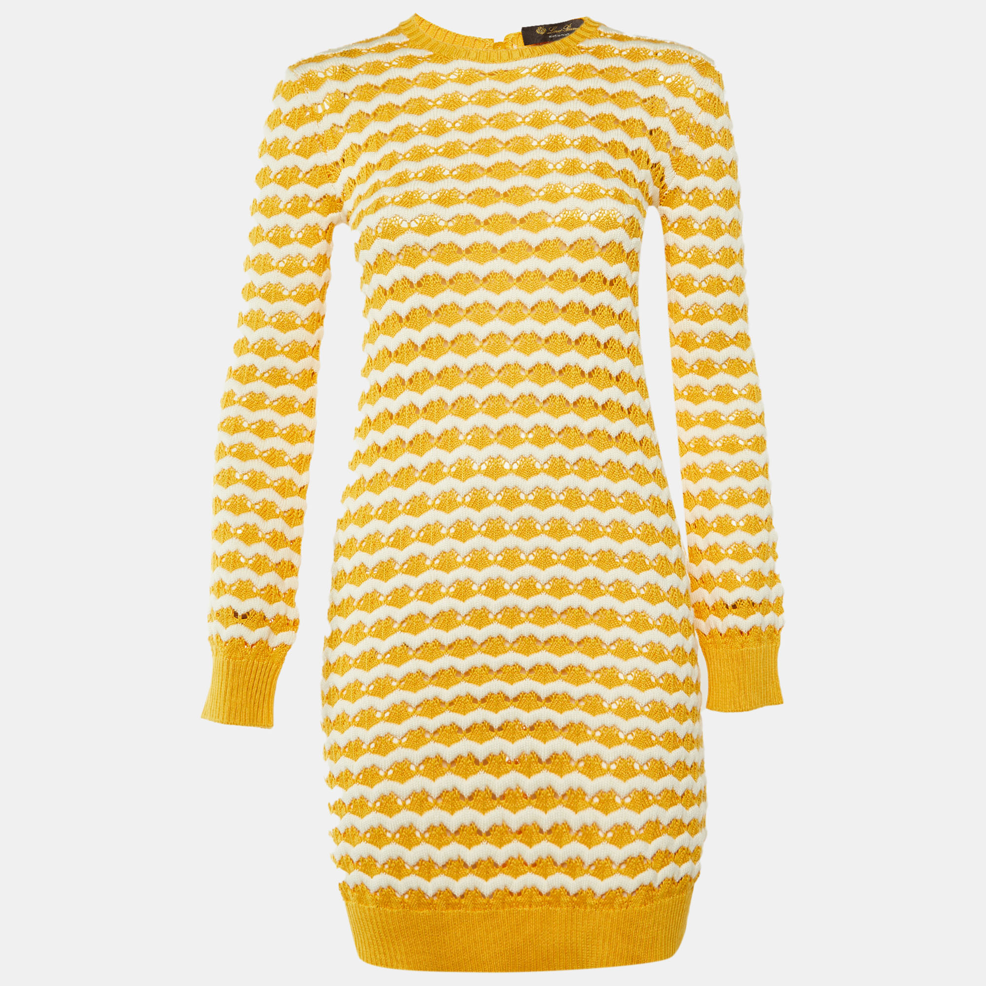 Pre-owned Loro Piana Yellow Silk & Cotton Crochet Knit Mini Dress S
