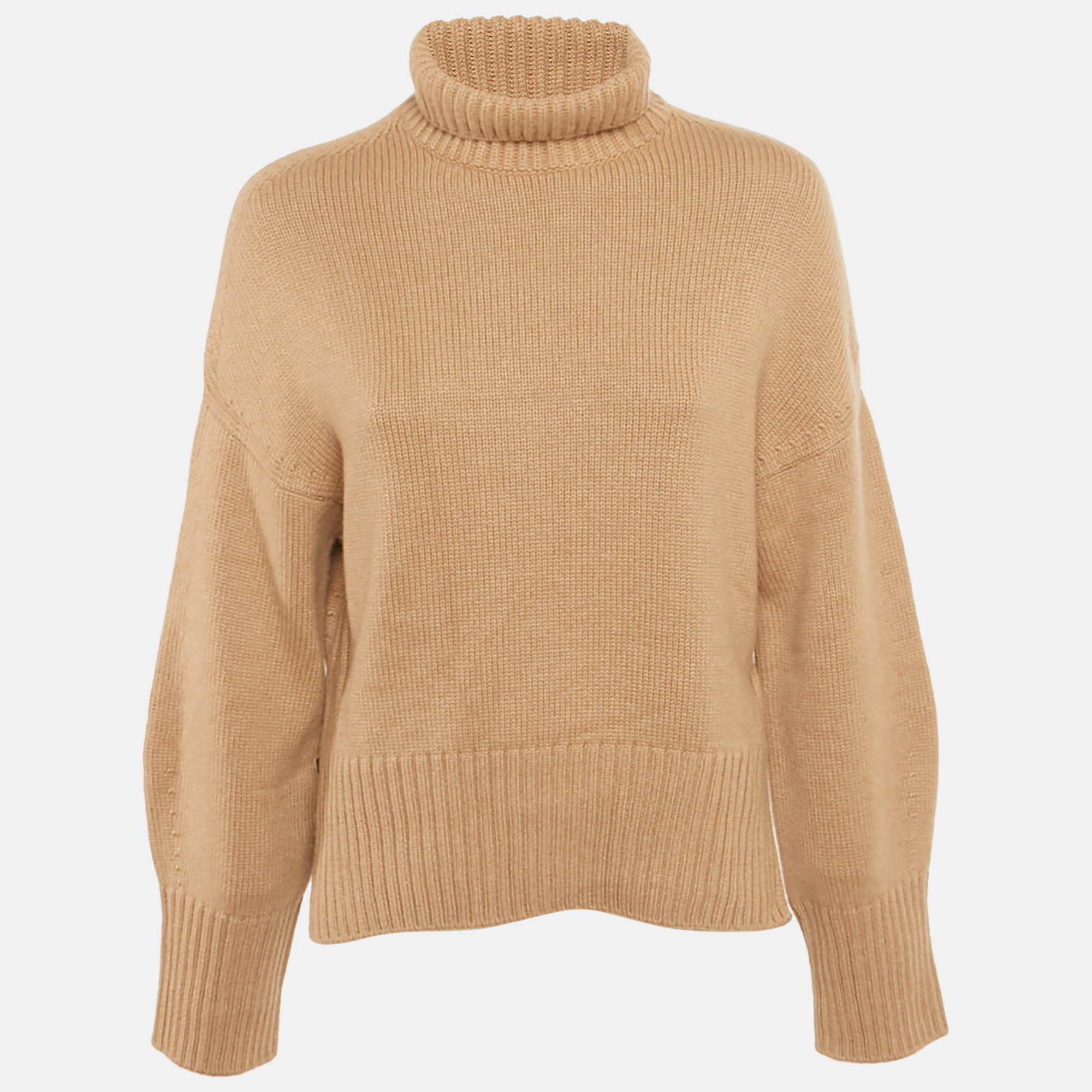 

Loro Piana Beige Cashmere Rib Knit Turtle Neck Sweater S