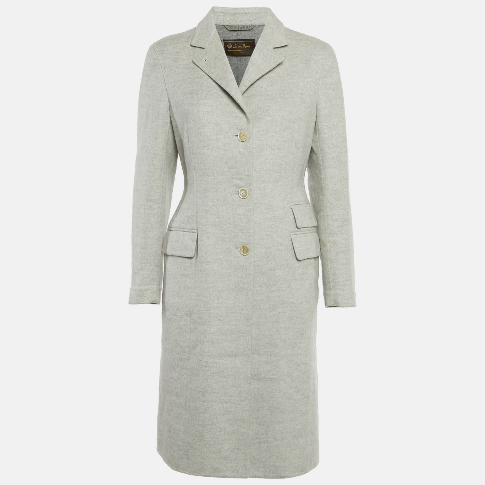 

Loro Piana Grey Cashmere Felt Mid-Length Coat M