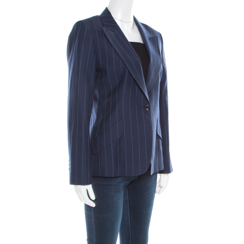 

Loro Piana Navy Blue and White Striped Cotton Cloud Blazer