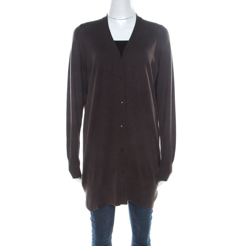 Pre Owned Loro Piana Brown Cashmere Button Front Long Cardigan M
