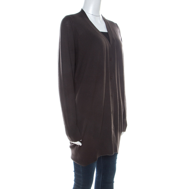

Loro Piana Brown Cashmere Button Front Long Cardigan