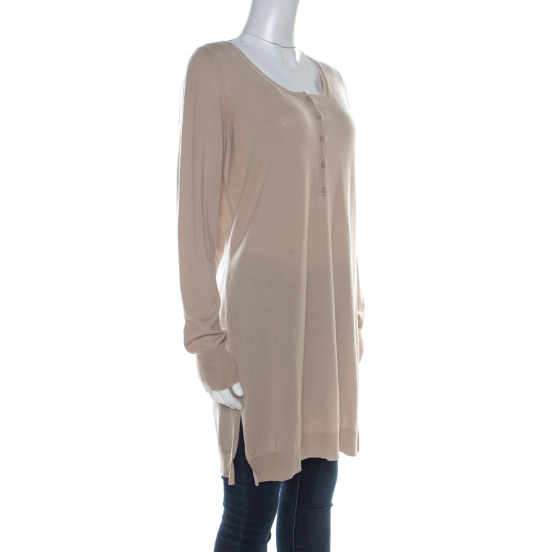 

Loro Piana Beige Cashmere Long Sleeve Tunic Top