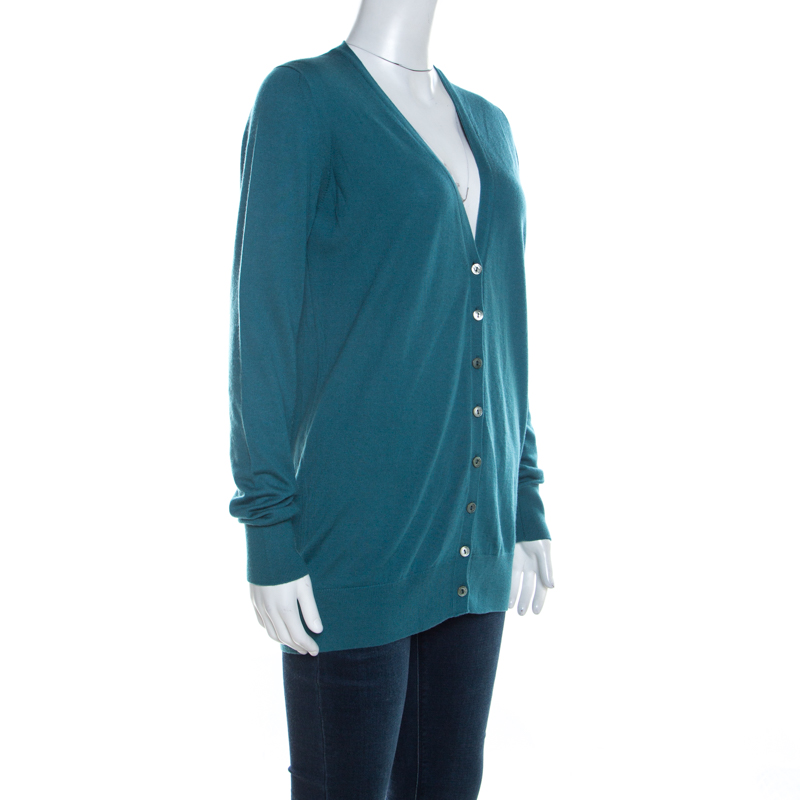 

Loro Piana Jade Green Cashmere Button Front Cardigan
