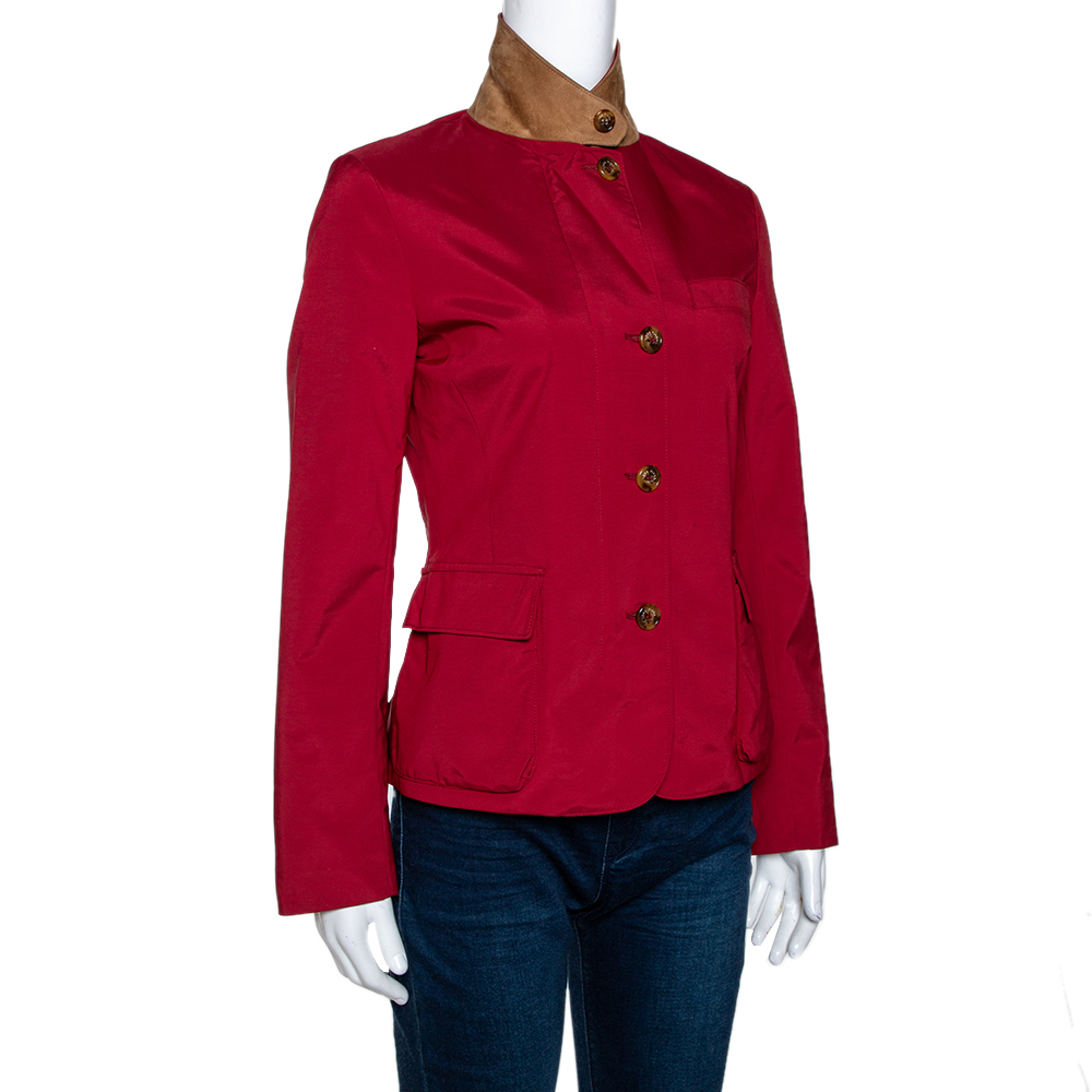 

Loro Piana Red Nylon Button Front Jacket