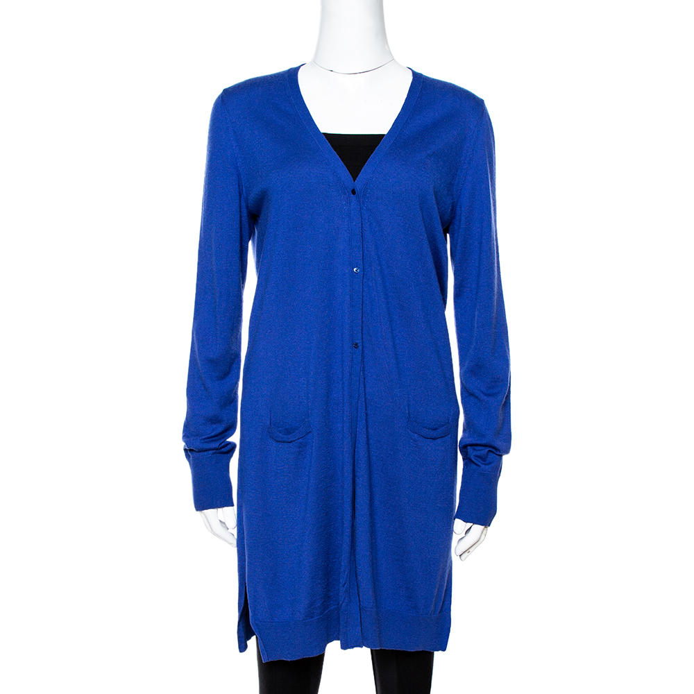 Pre Owned Loro Piana Blue Cashmere Button Front Cardigan L