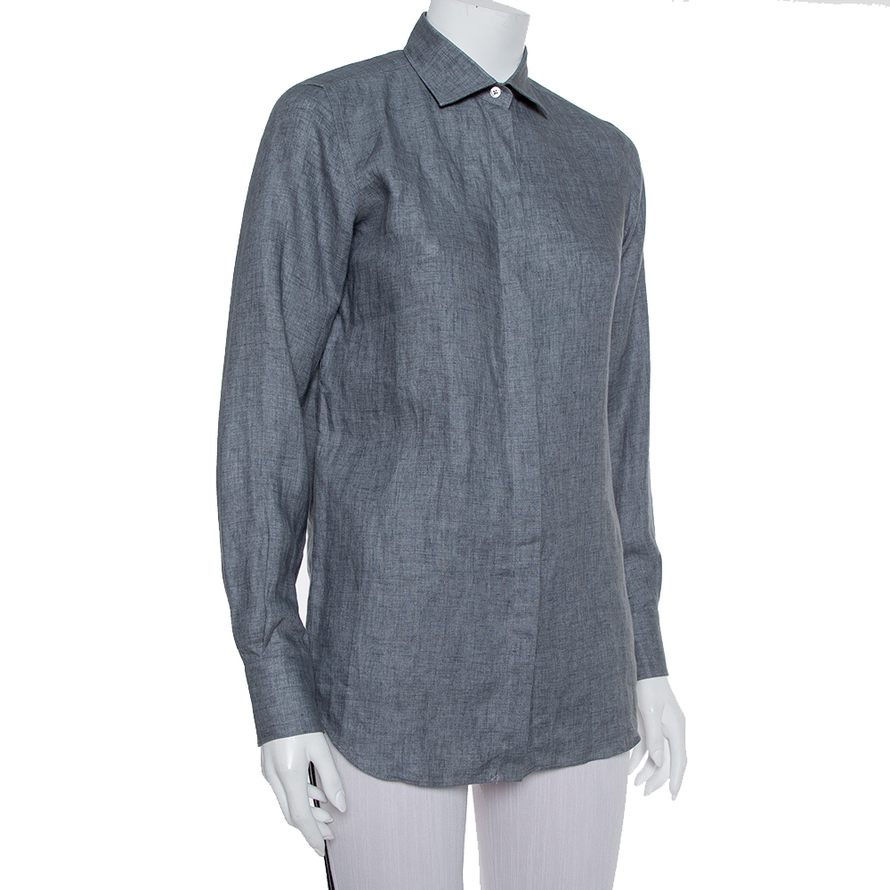 

Loro Piana Grey Linen Button Front Shirt