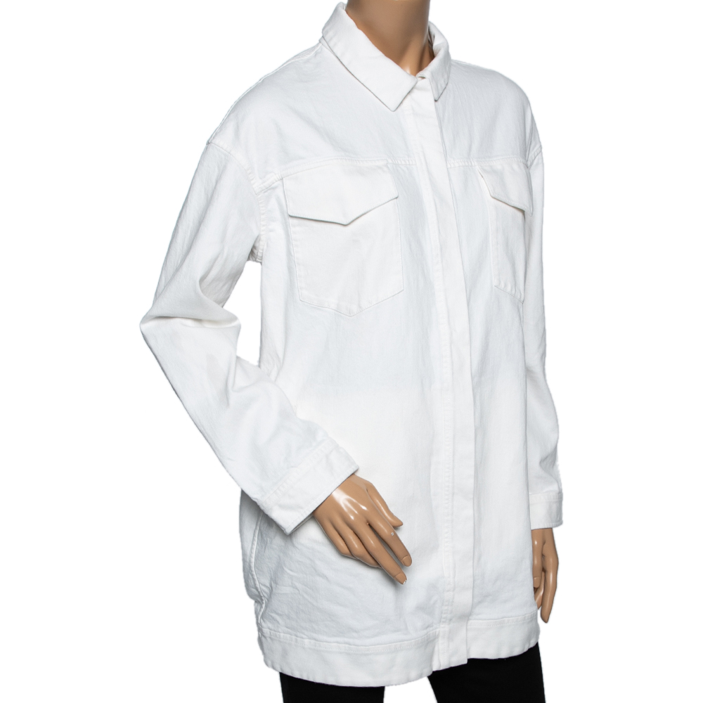 

Loro Piana White Denim Button Front Long Jacket