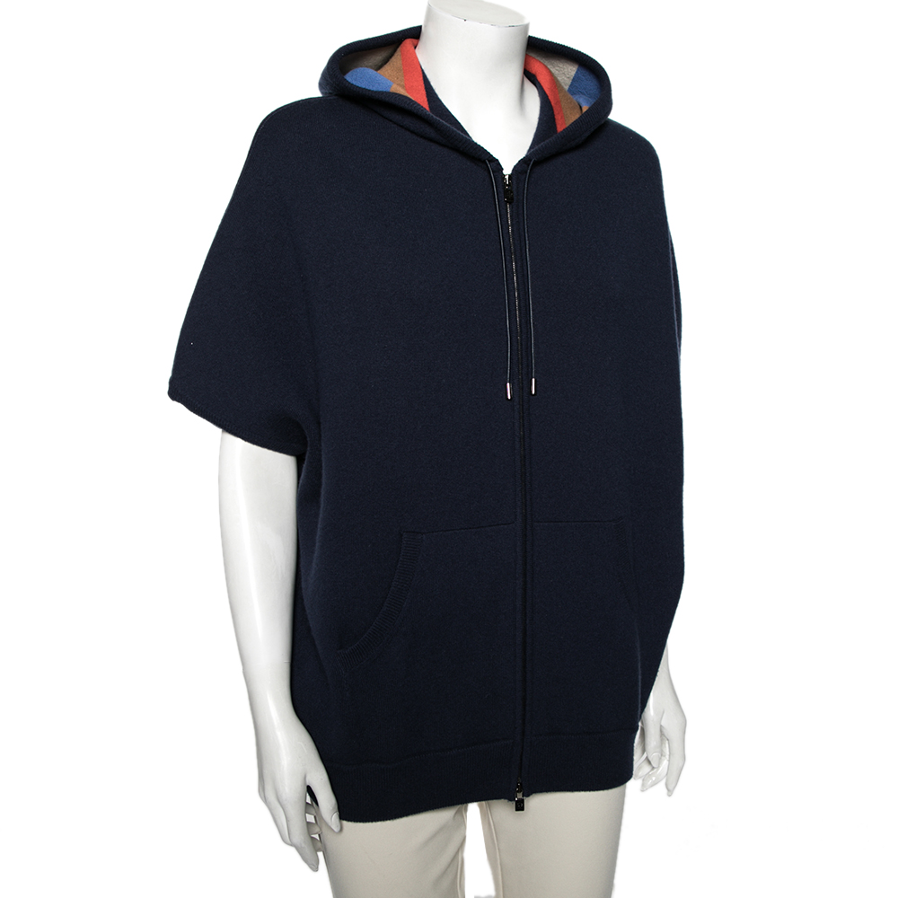 

Loro Piana Navy Blue Cashmere Zip Front Hoodie