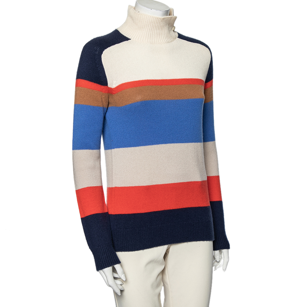 

Loro Piana Multicolor Striped Cashmere High Neck Sweater