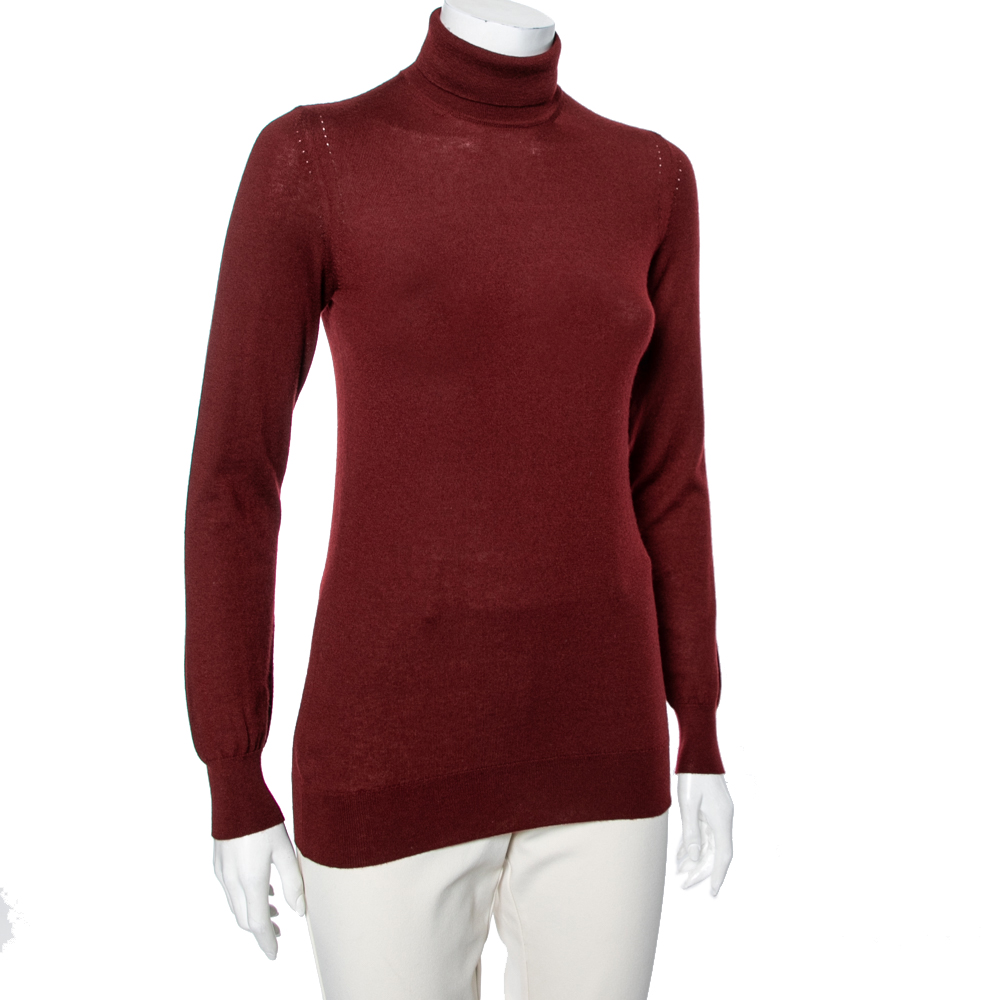 

Loro Piana Maroon Cashmere Long Sleeve Turtle Neck Sweater, Red