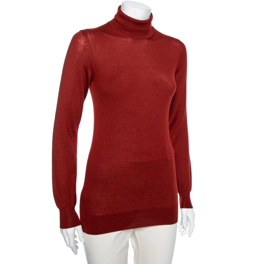 

Loro Piana Brick Red Cashmere Long Sleeve Turtle Neck Sweater