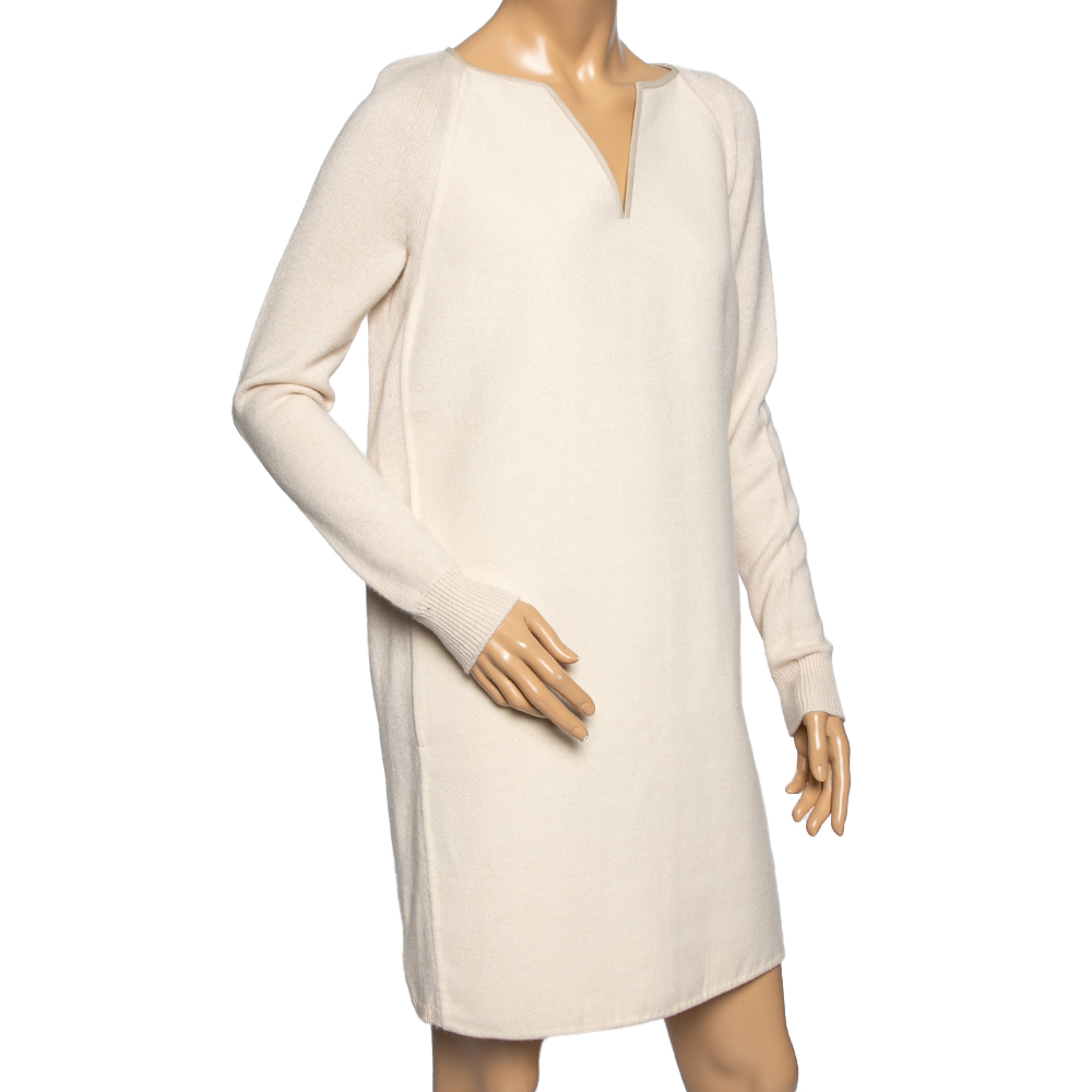 

Loro Piana Cream Cashmere & Knit Paneled Long Sleeve Dress