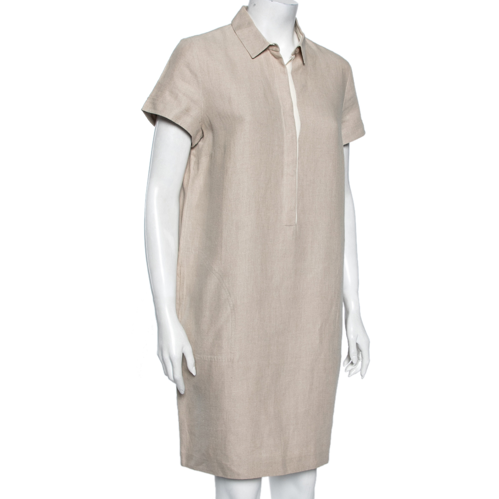 

Loro Piana Beige Linen Button Front Short Sleeve Dress