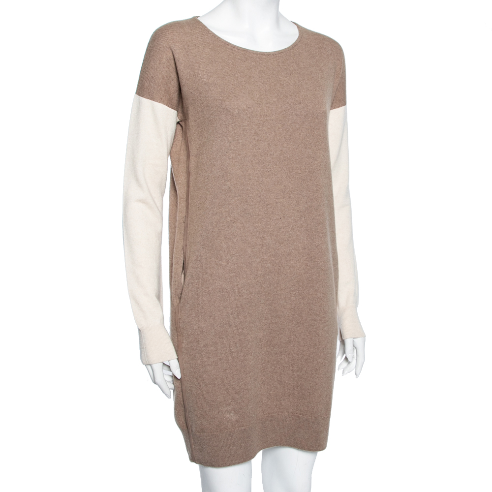 

Loro Piana Beige Two Toned Cashmere & Suede Trimmed Dress