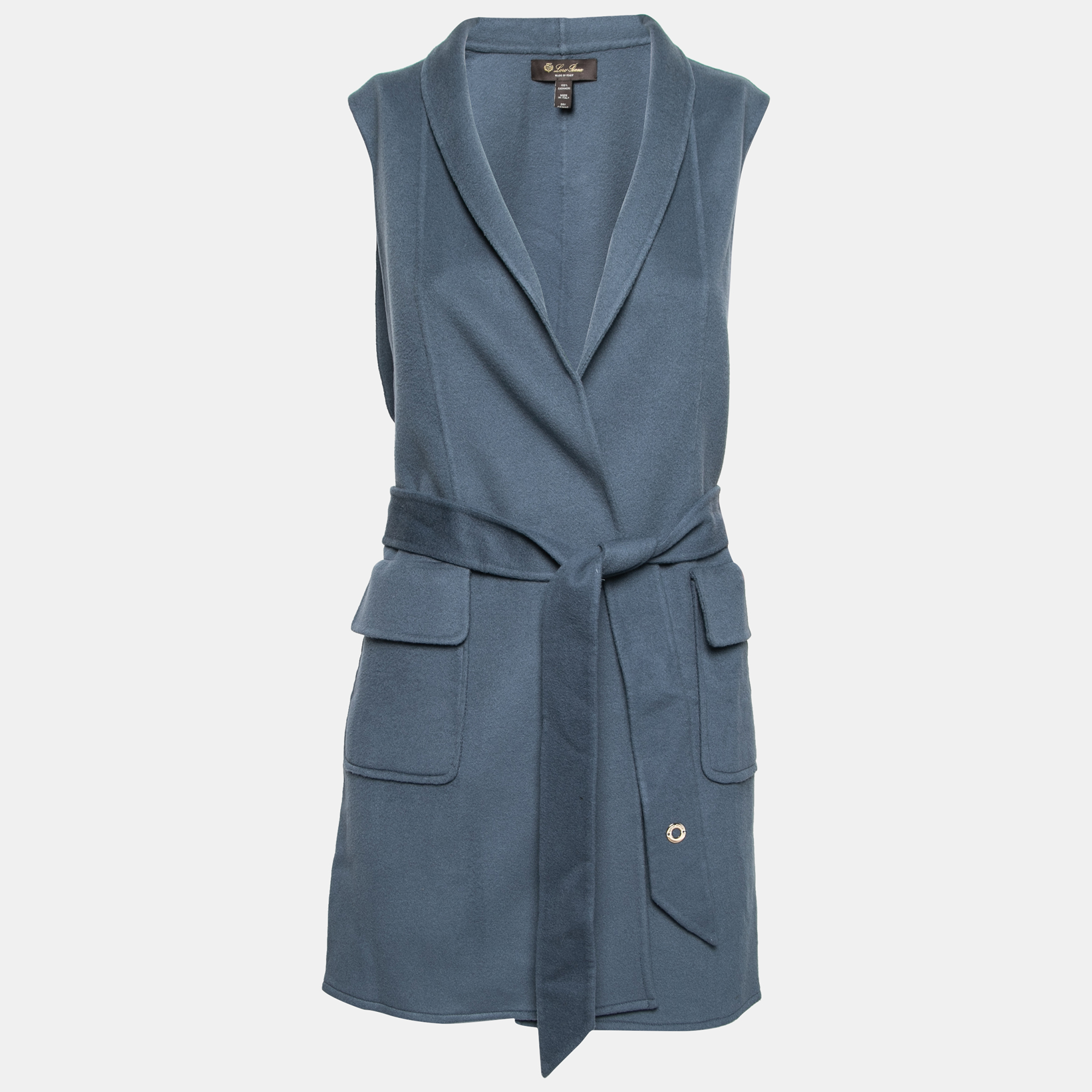 Pre Owned Loro Piana Dusty Blue Cashmere Belted Sleeveless Vest M