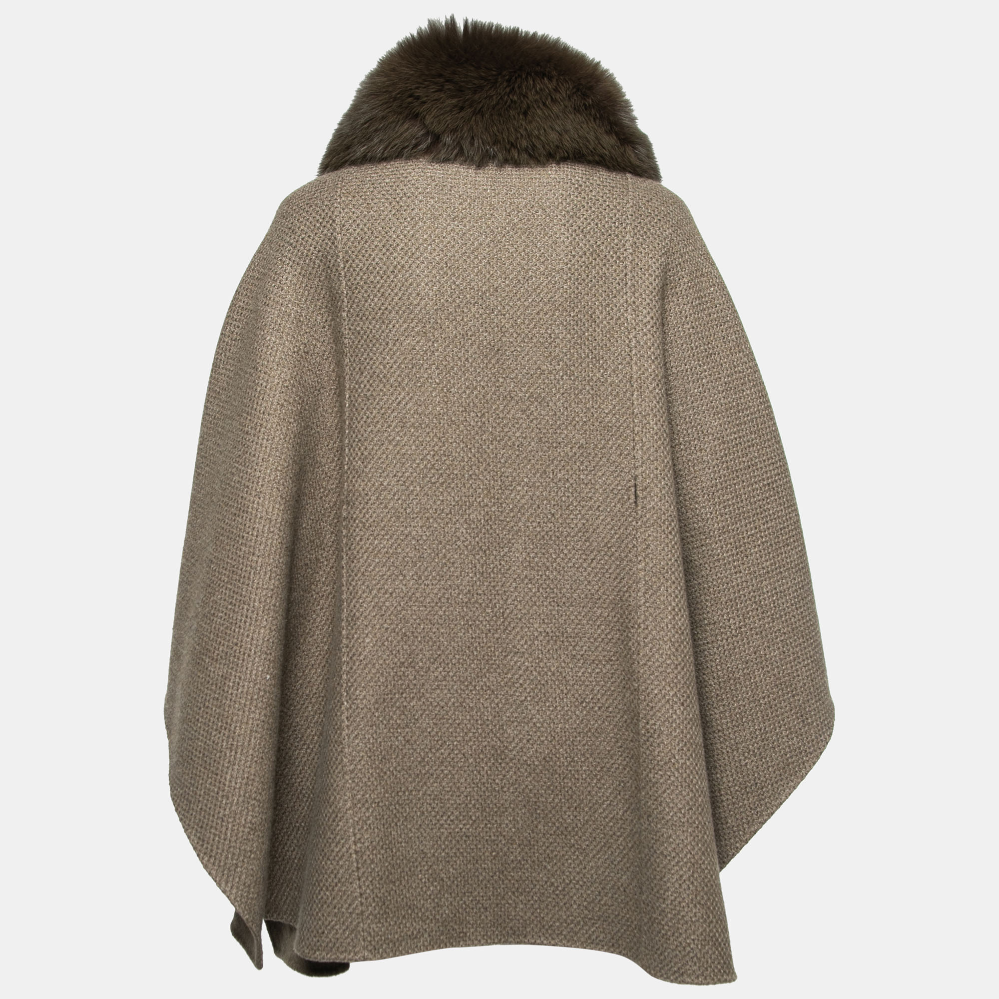 

Loro Piana Brown Baby Cashmere Fur Trimmed Collar Cape Coat