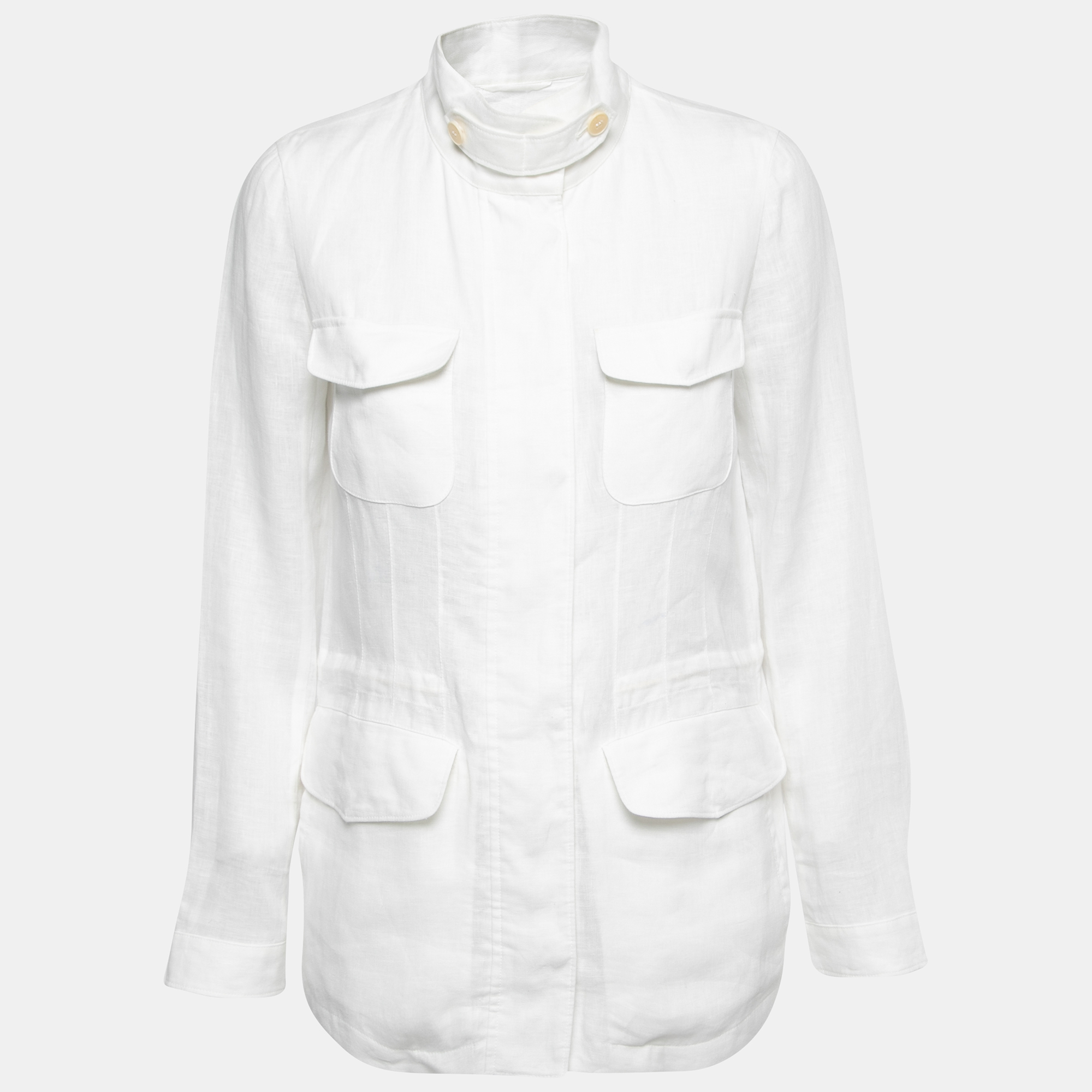 Pre Owned Loro Piana White Linen Traveller Zip-Up Jacket S