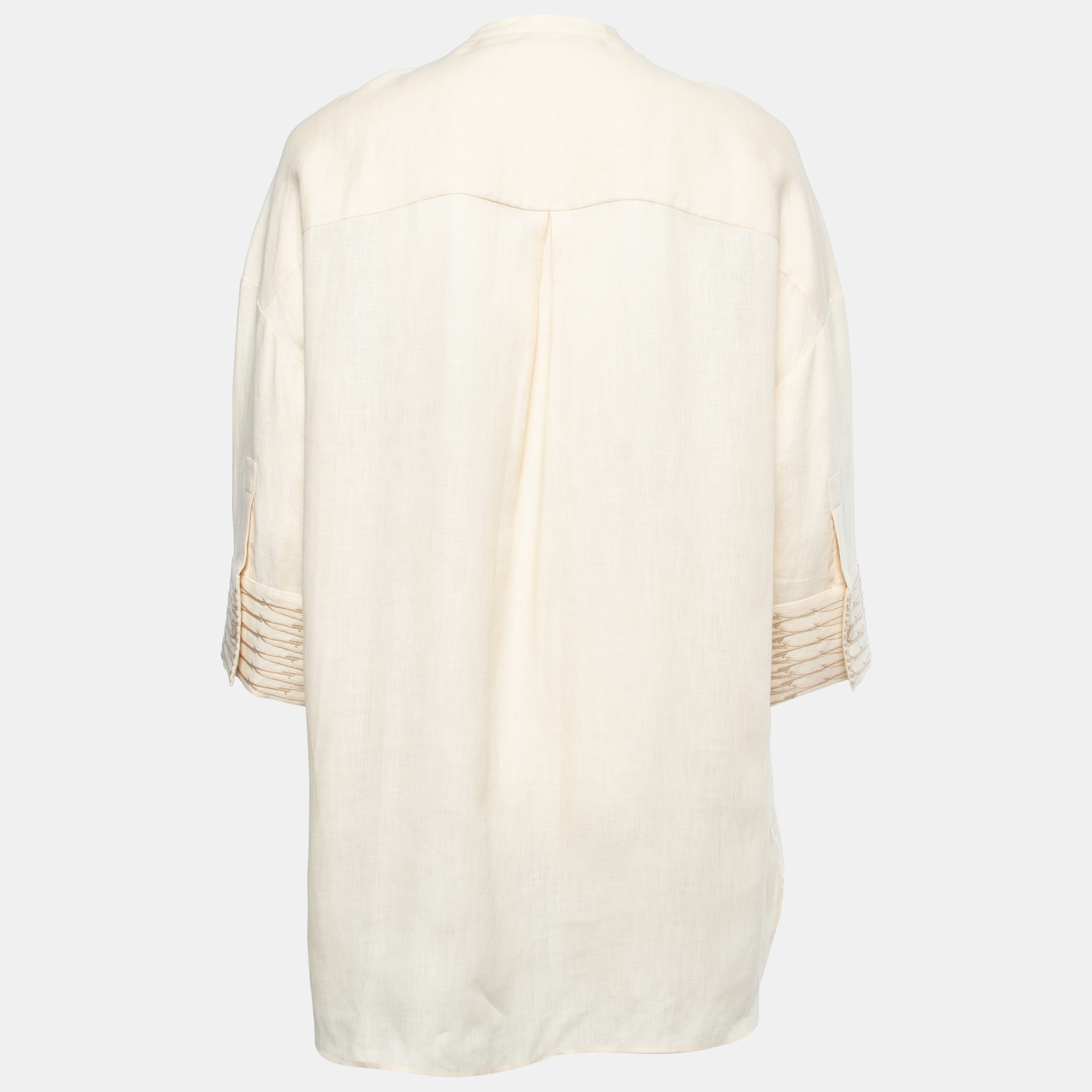 

Loro Piana Beige Linen Round Neck Button Front Shirt