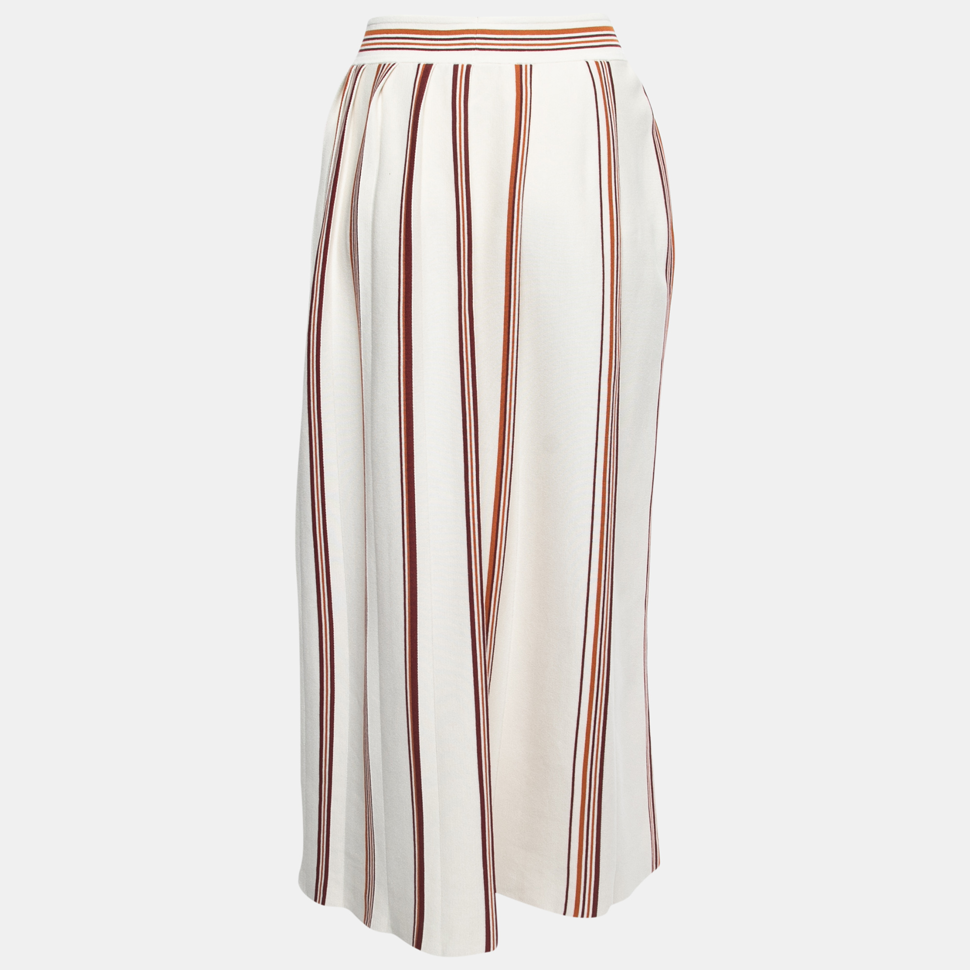 

Loro Piana White Striped Patterned Knit Flared Midi Skirt