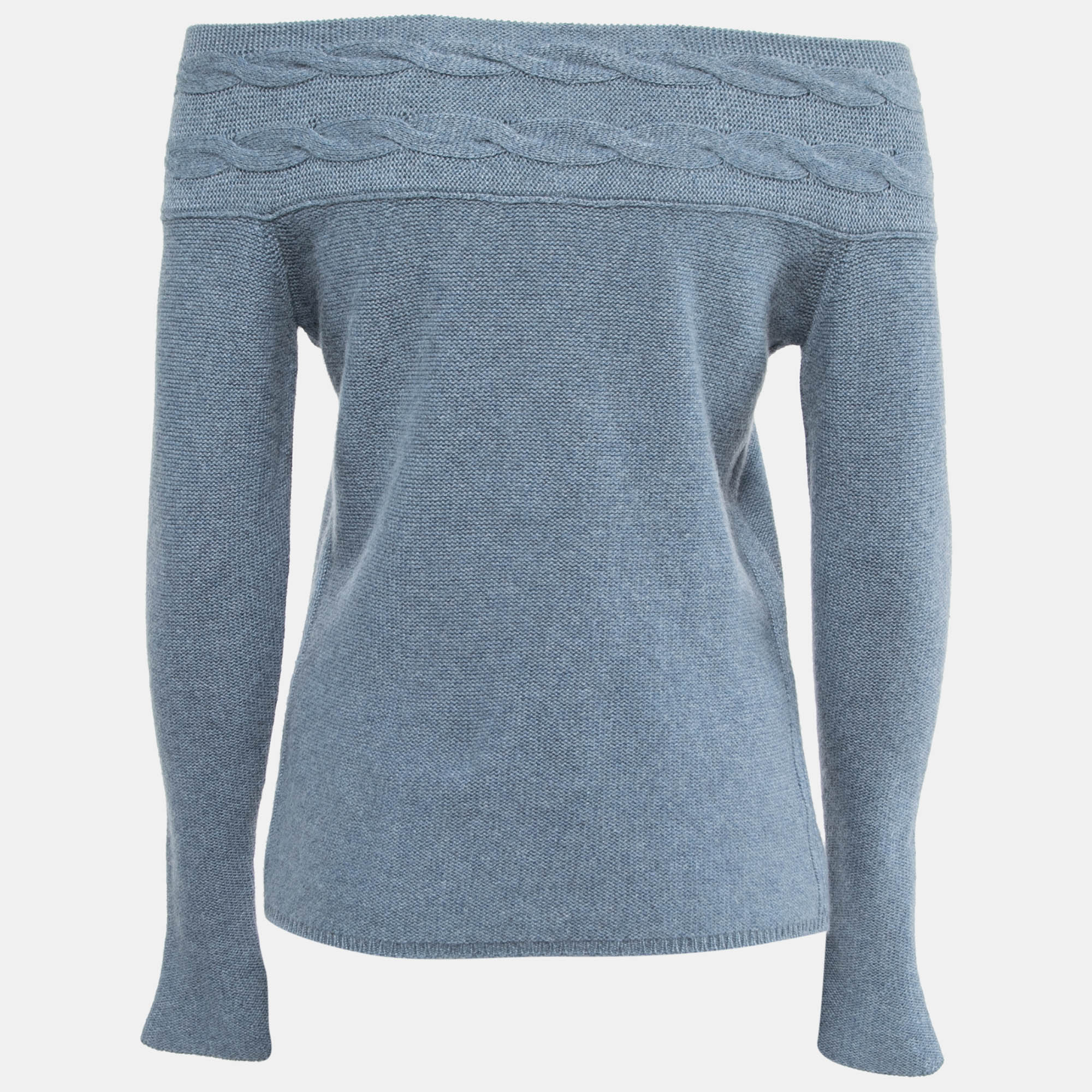 

Loro Piana Blue Cashmere Knit Off-Shoulder Full Sleeve Top