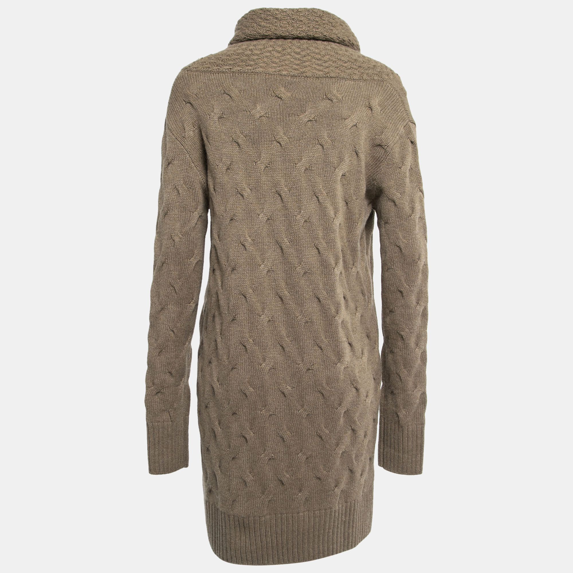 

Loro Piana Brown Cashmere Cable Knit Turtleneck Sweater Dress