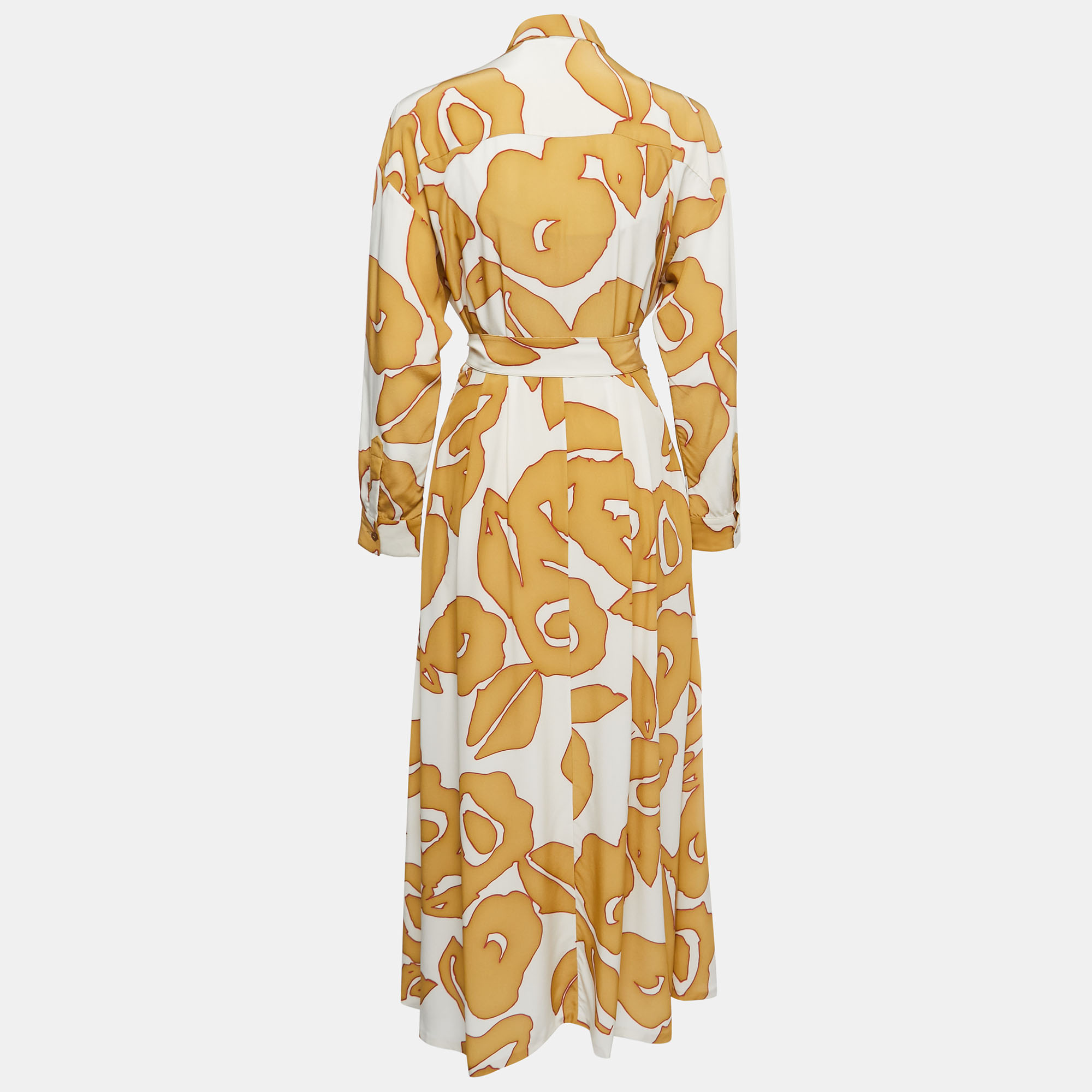 

Loro Piana Yellow Printed Silk Belted Maxi Dress