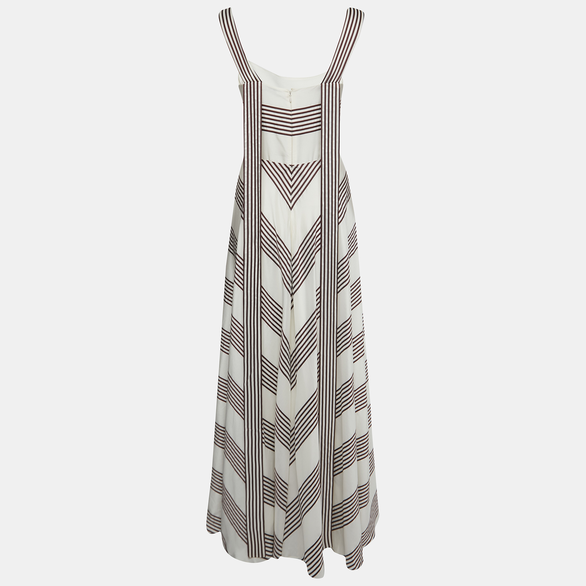 

Loro Piana White Striped Patterned Silk Sleeveless Maxi Dress