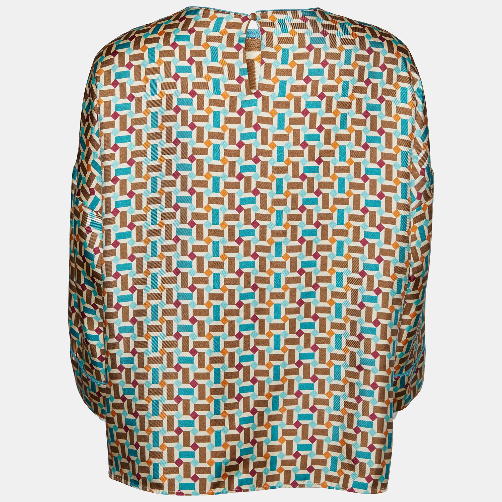 

Loro Piana Multicolor Geometric Printed Silk Top