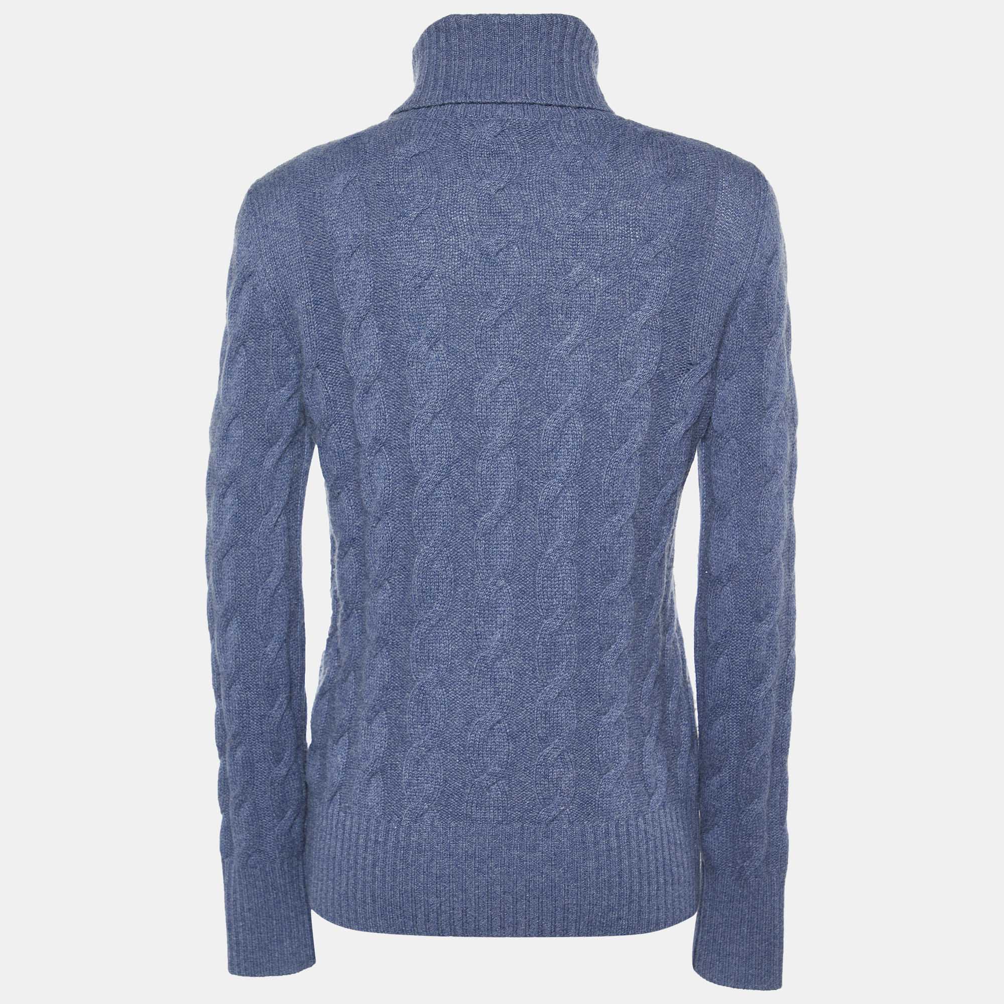 

Loro Piana Blue baby Cashmere Cable Knit Turtleneck Sweater