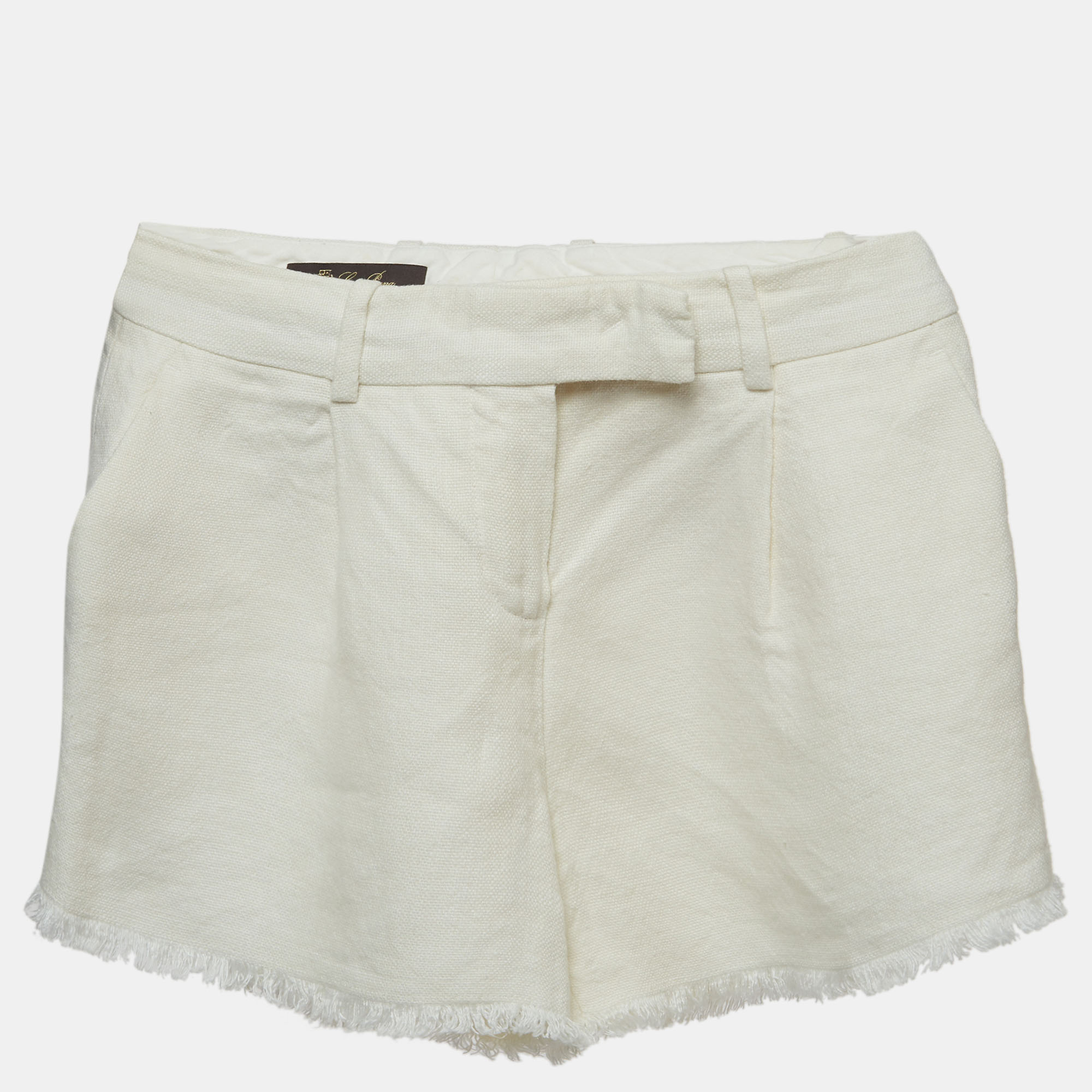 Pre Owned Loro Piana Cream Linen Pleat Detail Shorts S