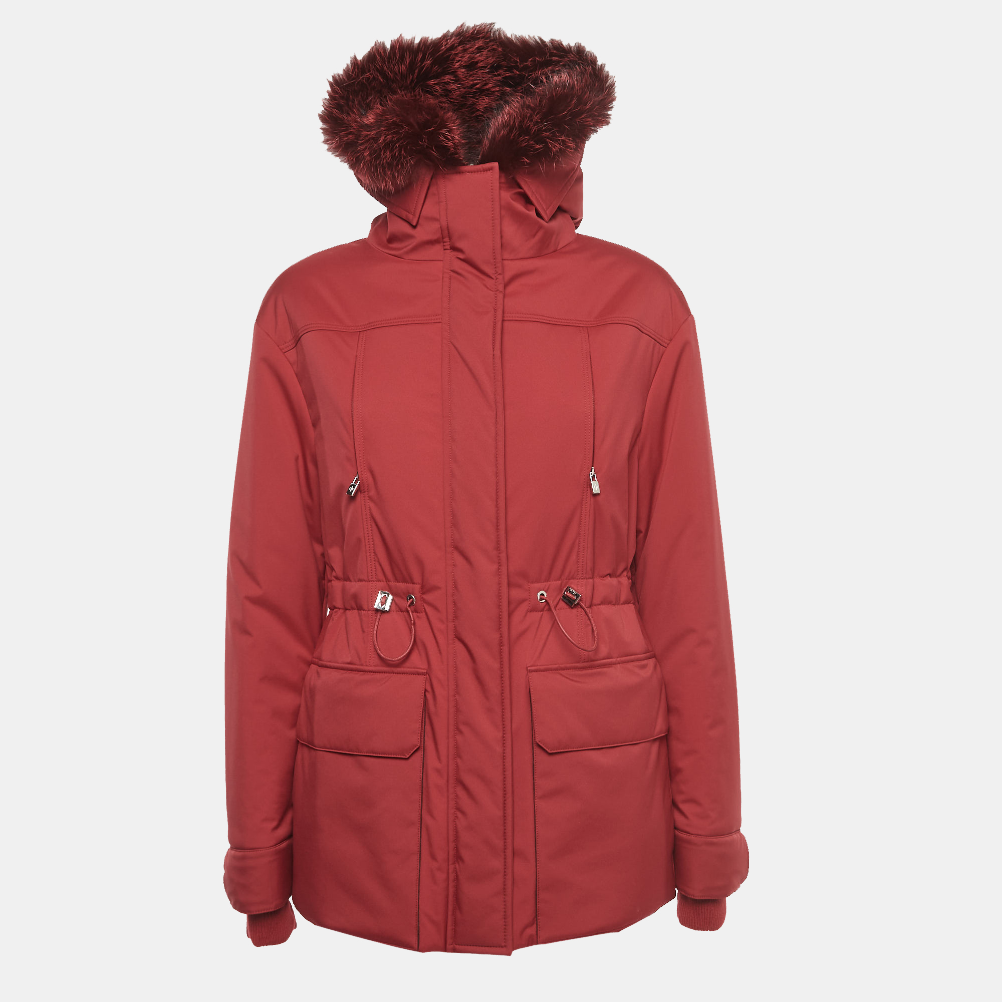 

Loro Piana Red Nylon Fox Fur Trimmed Zip Front Jacket